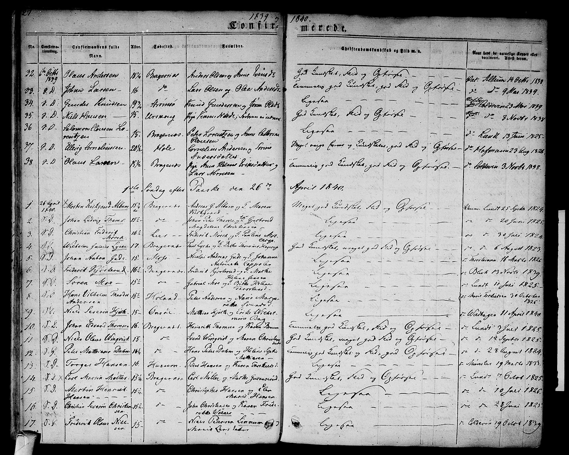 Bragernes kirkebøker, SAKO/A-6/F/Fc/L0001: Parish register (official) no. III 1, 1830-1853, p. 27