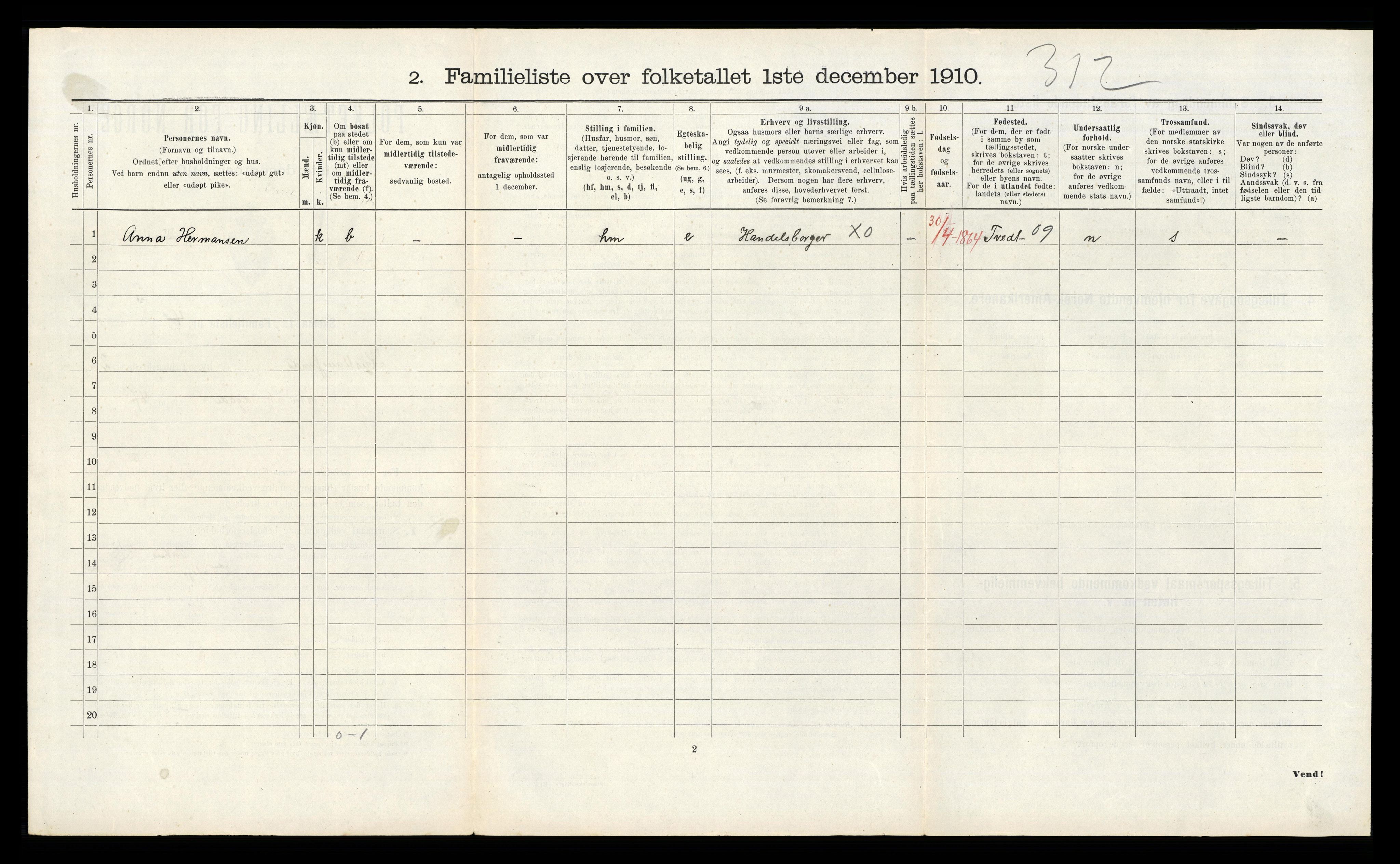 RA, 1910 census for Kristiansand, 1910, p. 389