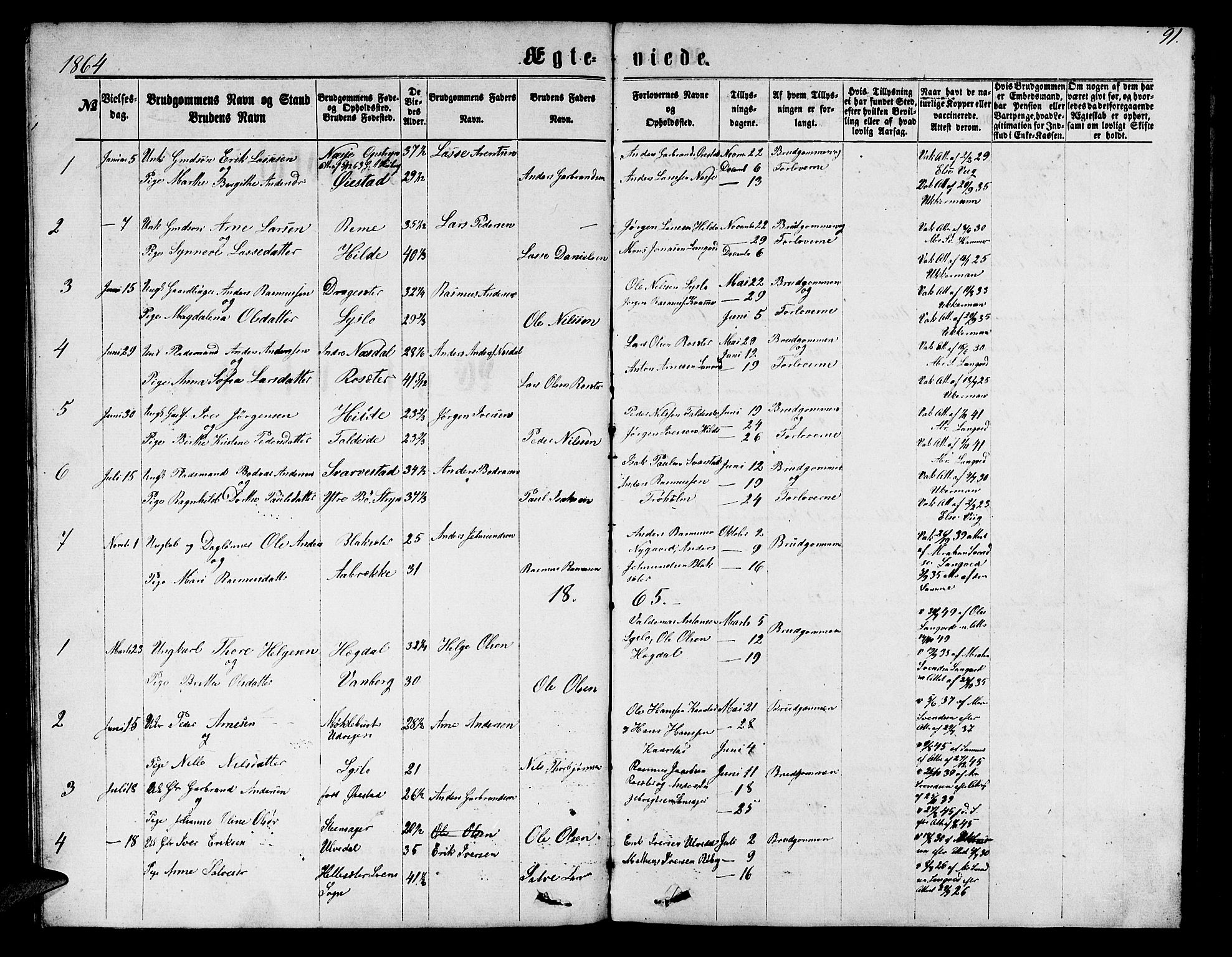 Innvik sokneprestembete, AV/SAB-A-80501: Parish register (copy) no. A 2, 1864-1885, p. 91