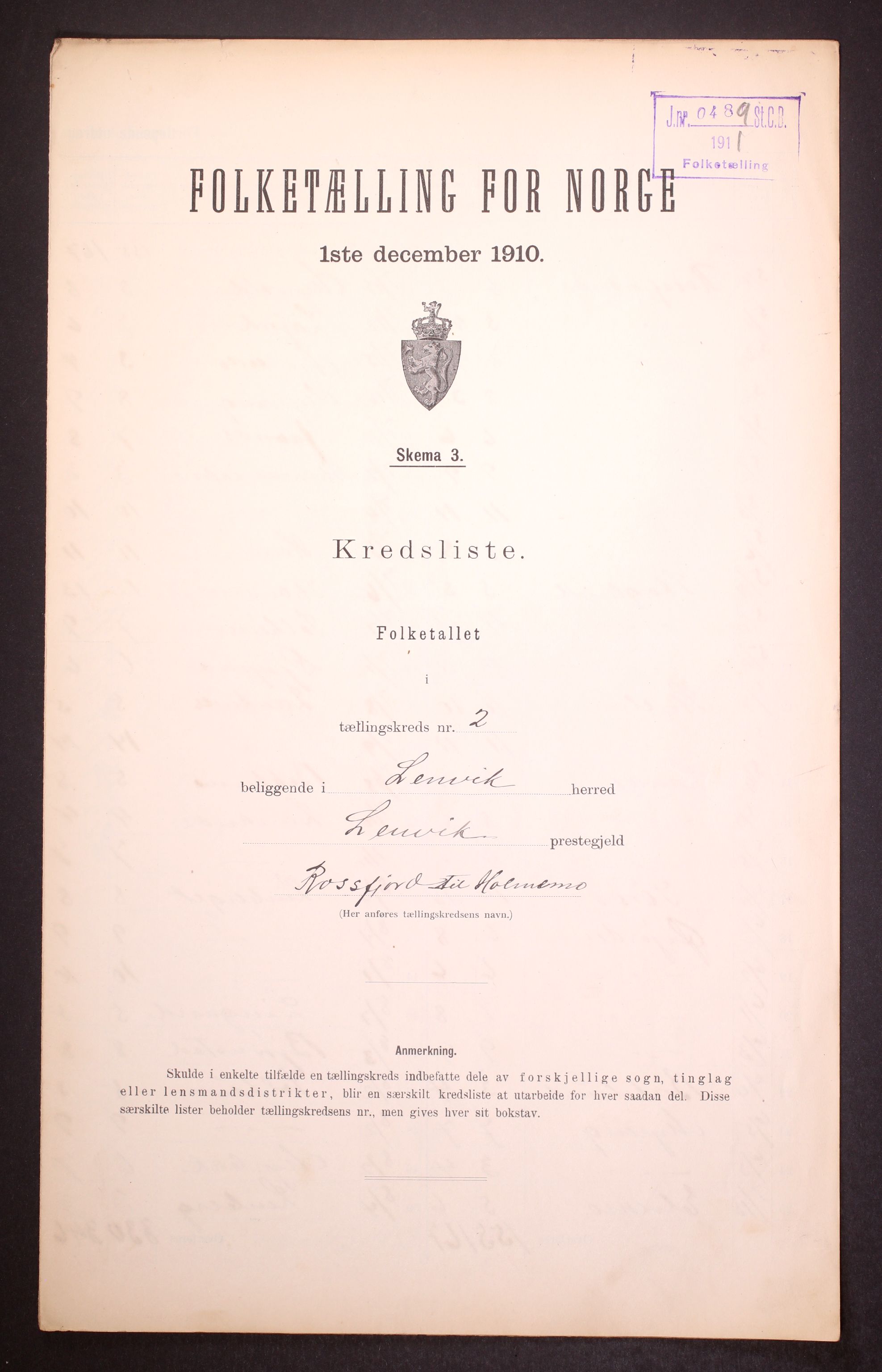 RA, 1910 census for Lenvik, 1910, p. 7