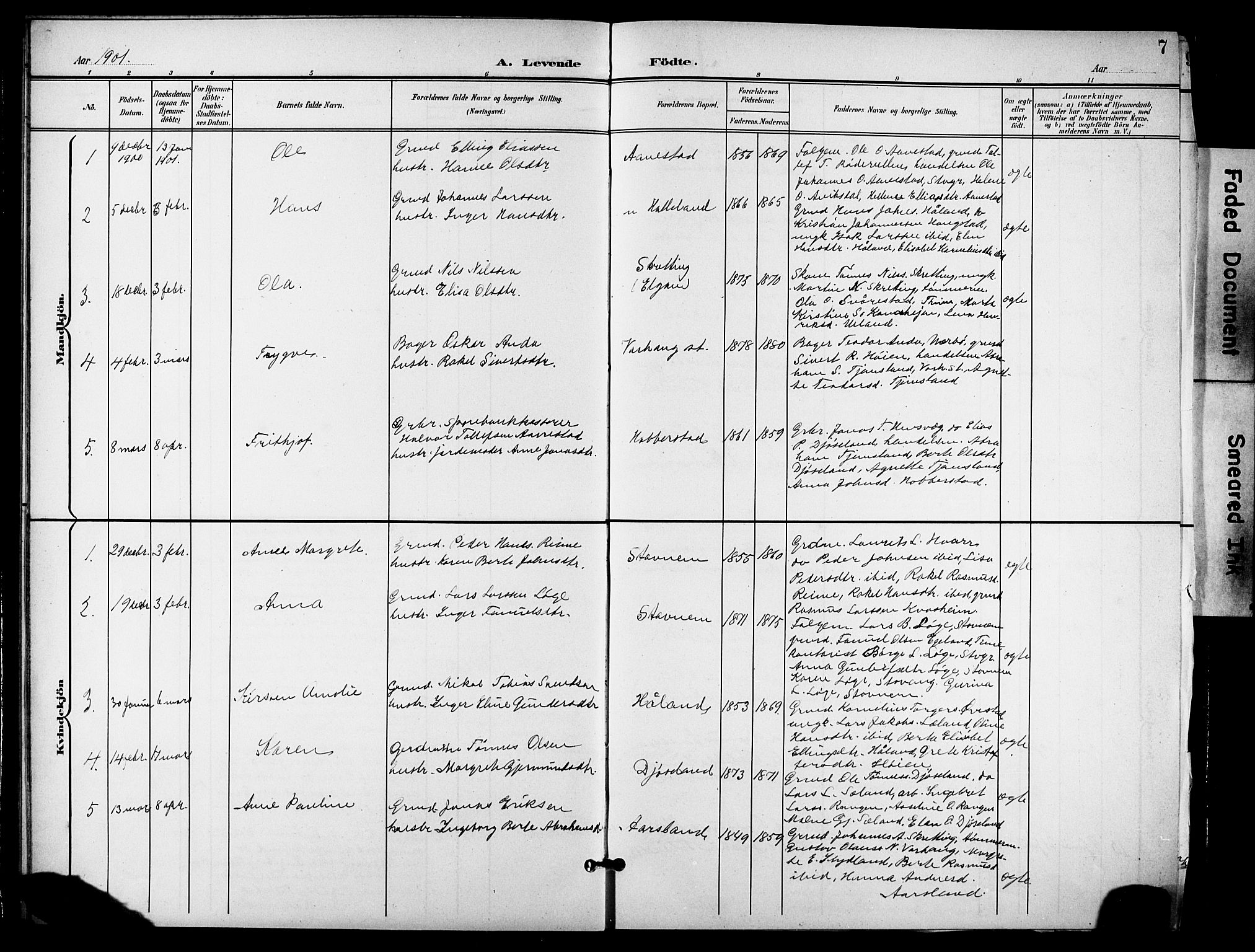 Hå sokneprestkontor, AV/SAST-A-101801/001/30BB/L0006: Parish register (copy) no. B 6, 1900-1924, p. 7