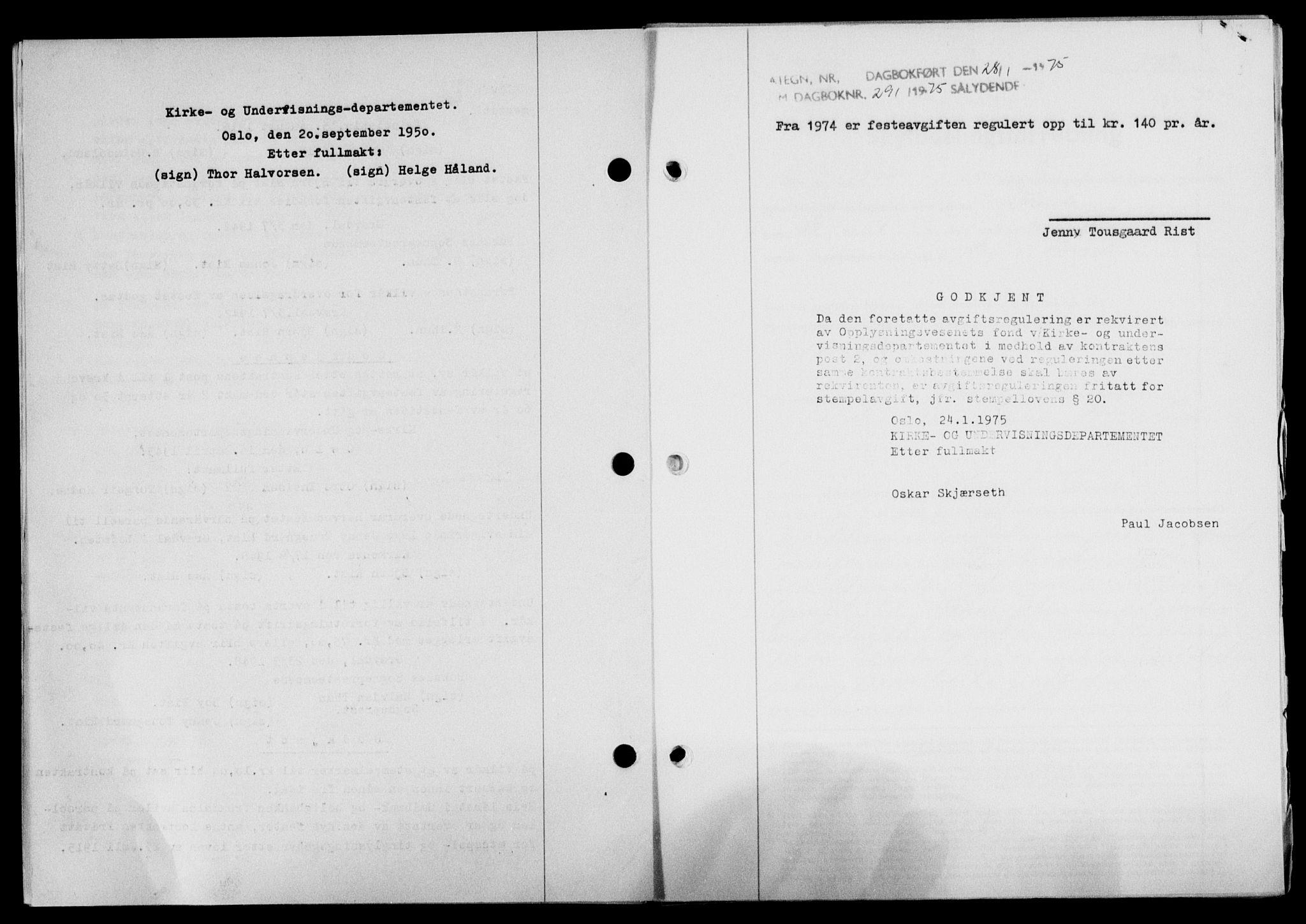 Lofoten sorenskriveri, SAT/A-0017/1/2/2C/L0024a: Mortgage book no. 24a, 1950-1950, Diary no: : 291/1950