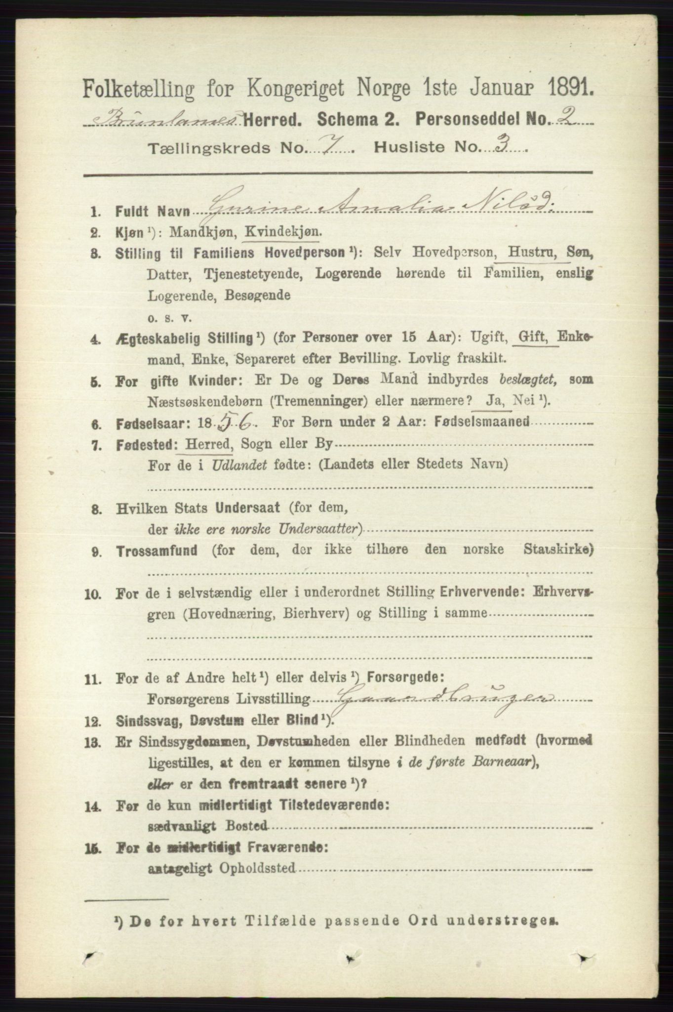 RA, 1891 census for 0726 Brunlanes, 1891, p. 2998