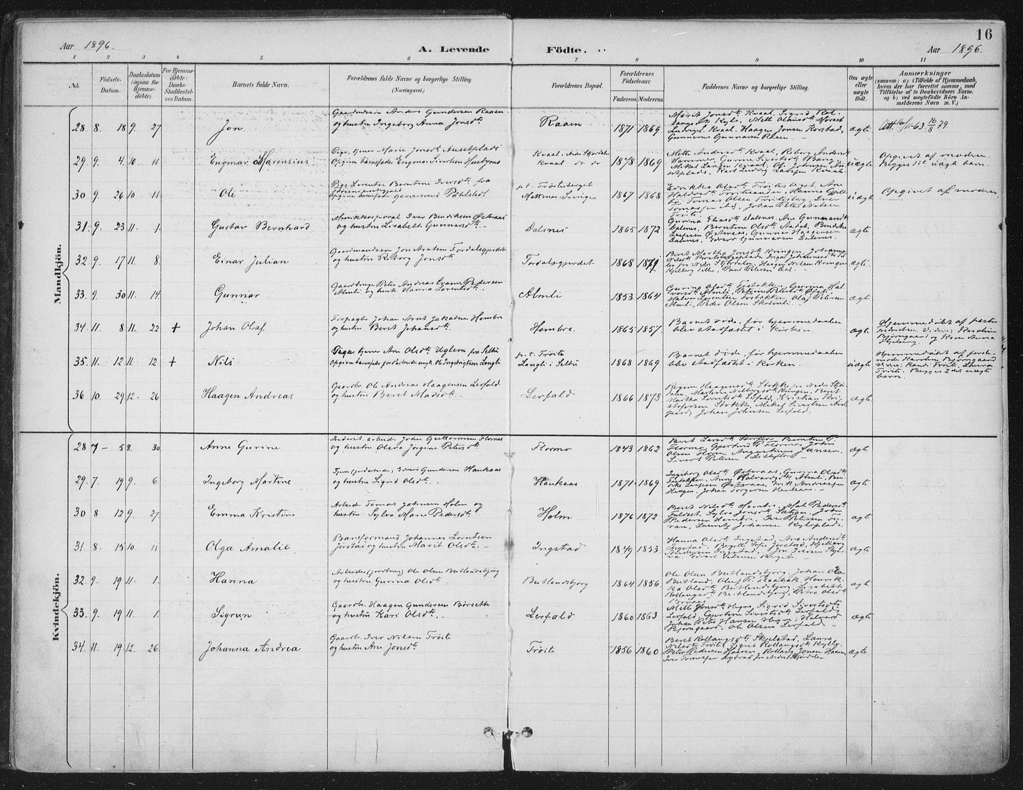 Ministerialprotokoller, klokkerbøker og fødselsregistre - Nord-Trøndelag, SAT/A-1458/703/L0031: Parish register (official) no. 703A04, 1893-1914, p. 16
