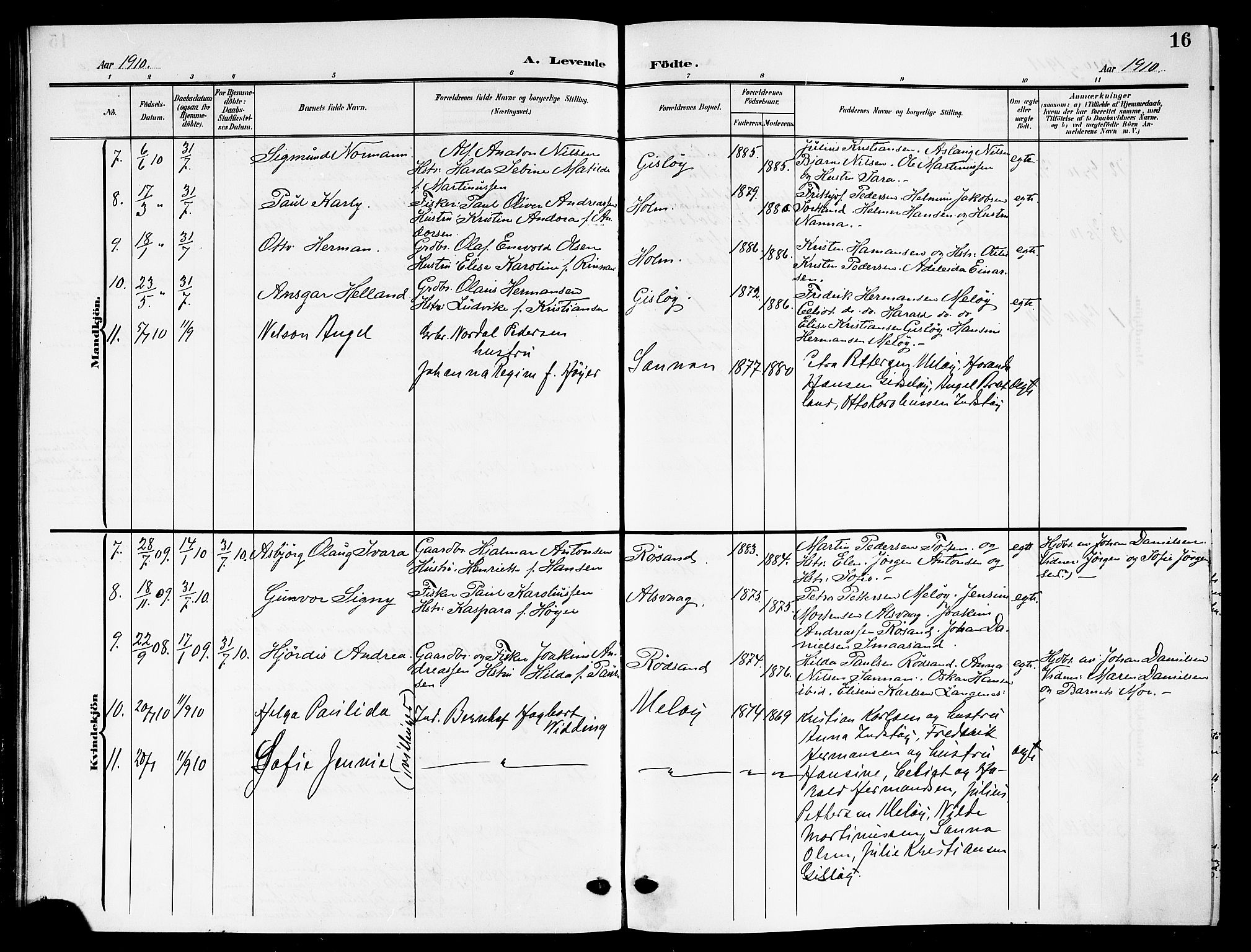 Ministerialprotokoller, klokkerbøker og fødselsregistre - Nordland, AV/SAT-A-1459/894/L1361: Parish register (copy) no. 894C04, 1905-1922, p. 16