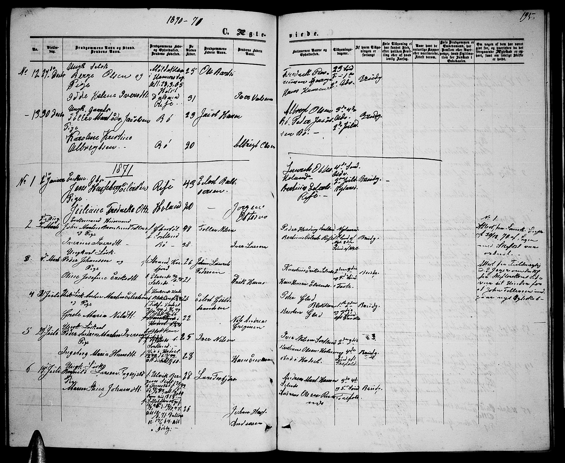 Ministerialprotokoller, klokkerbøker og fødselsregistre - Nordland, AV/SAT-A-1459/895/L1381: Parish register (copy) no. 895C03, 1864-1885, p. 195