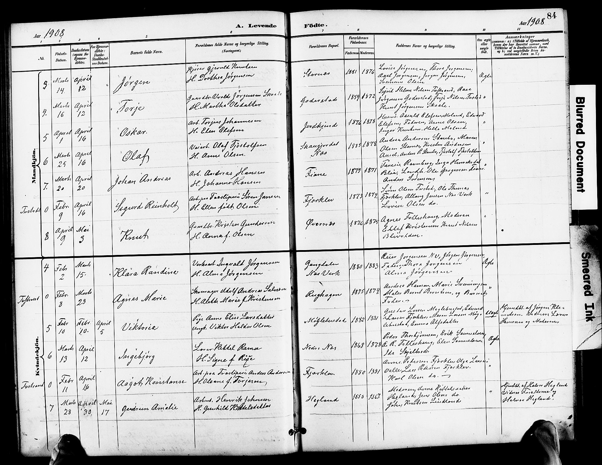 Holt sokneprestkontor, AV/SAK-1111-0021/F/Fb/L0011: Parish register (copy) no. B 11, 1897-1921, p. 84