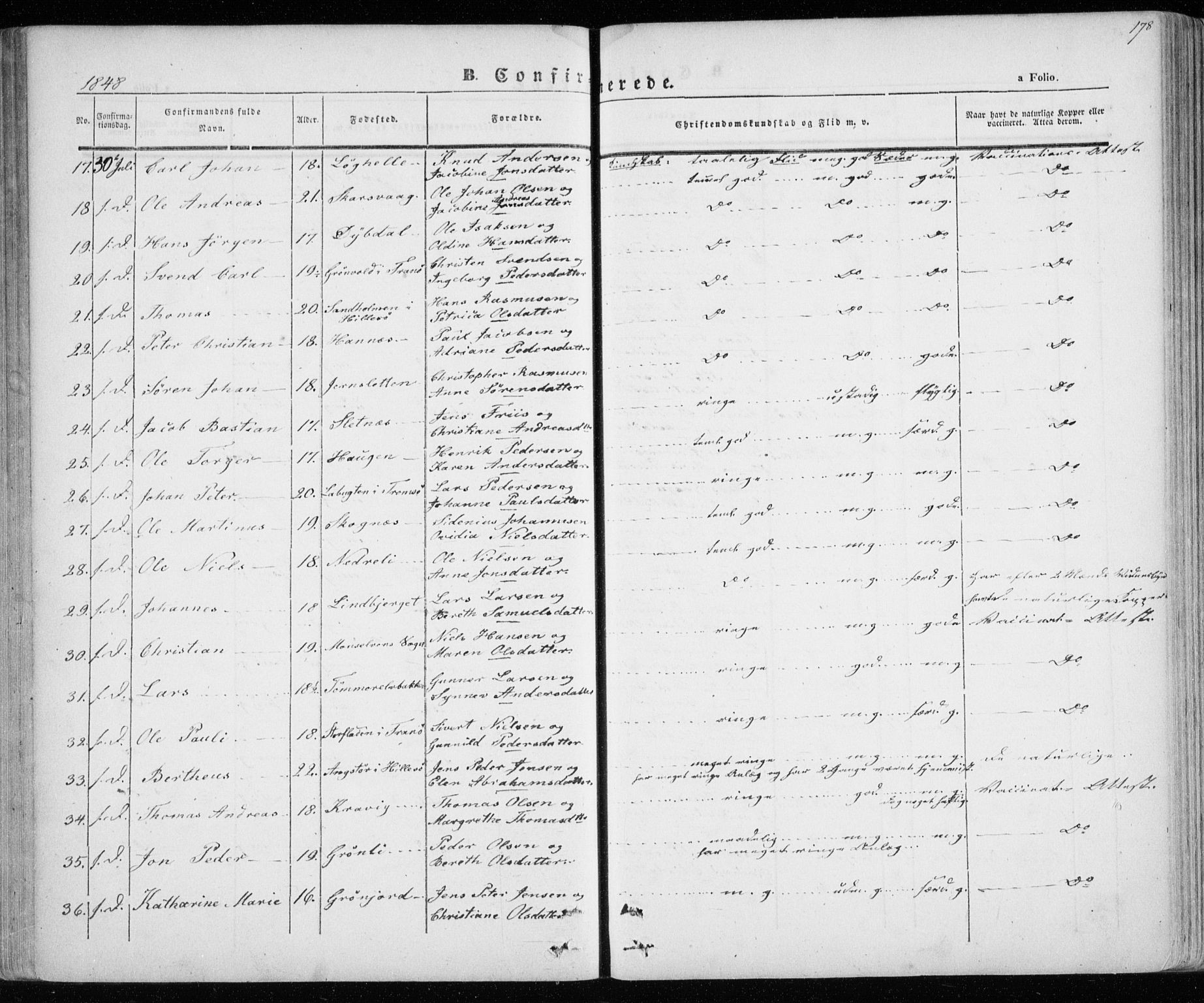 Lenvik sokneprestembete, SATØ/S-1310/H/Ha/Haa/L0006kirke: Parish register (official) no. 6, 1845-1854, p. 178