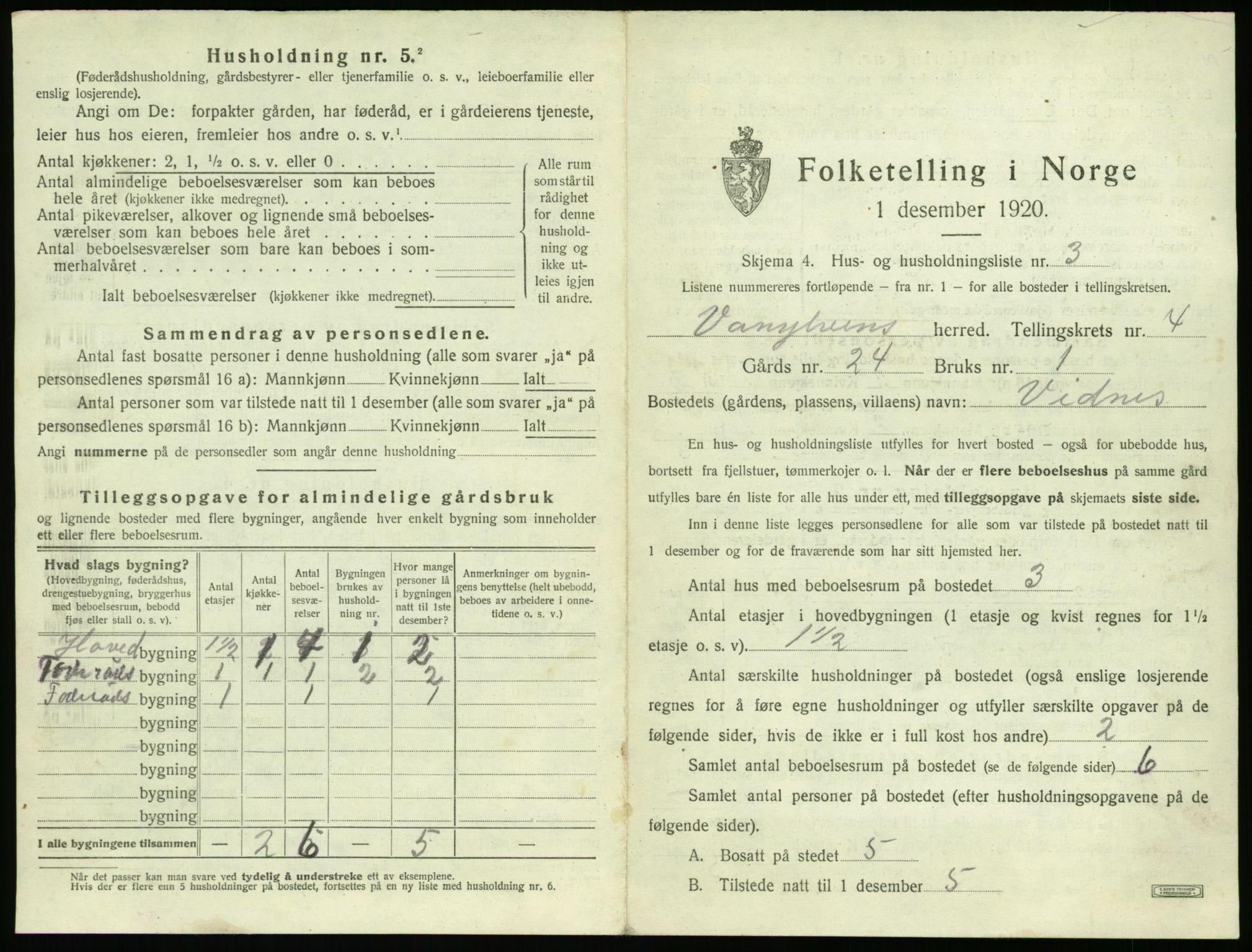 SAT, 1920 census for Vanylven, 1920, p. 303