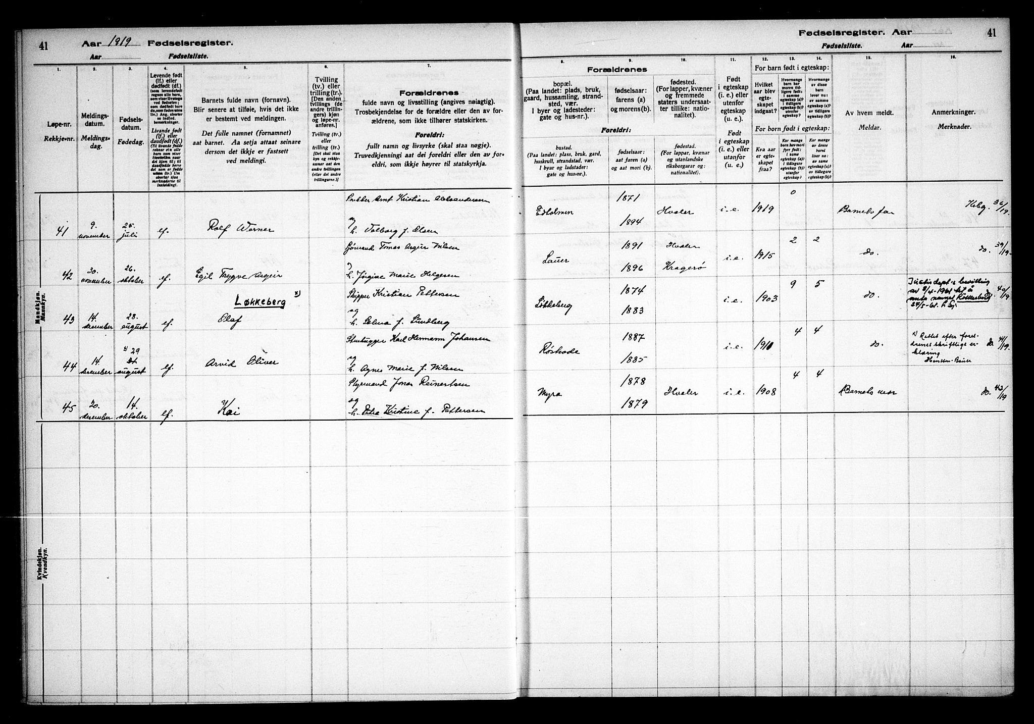 Hvaler prestekontor Kirkebøker, AV/SAO-A-2001/J/Ja/L0001: Birth register no. I 1, 1916-1938, p. 41