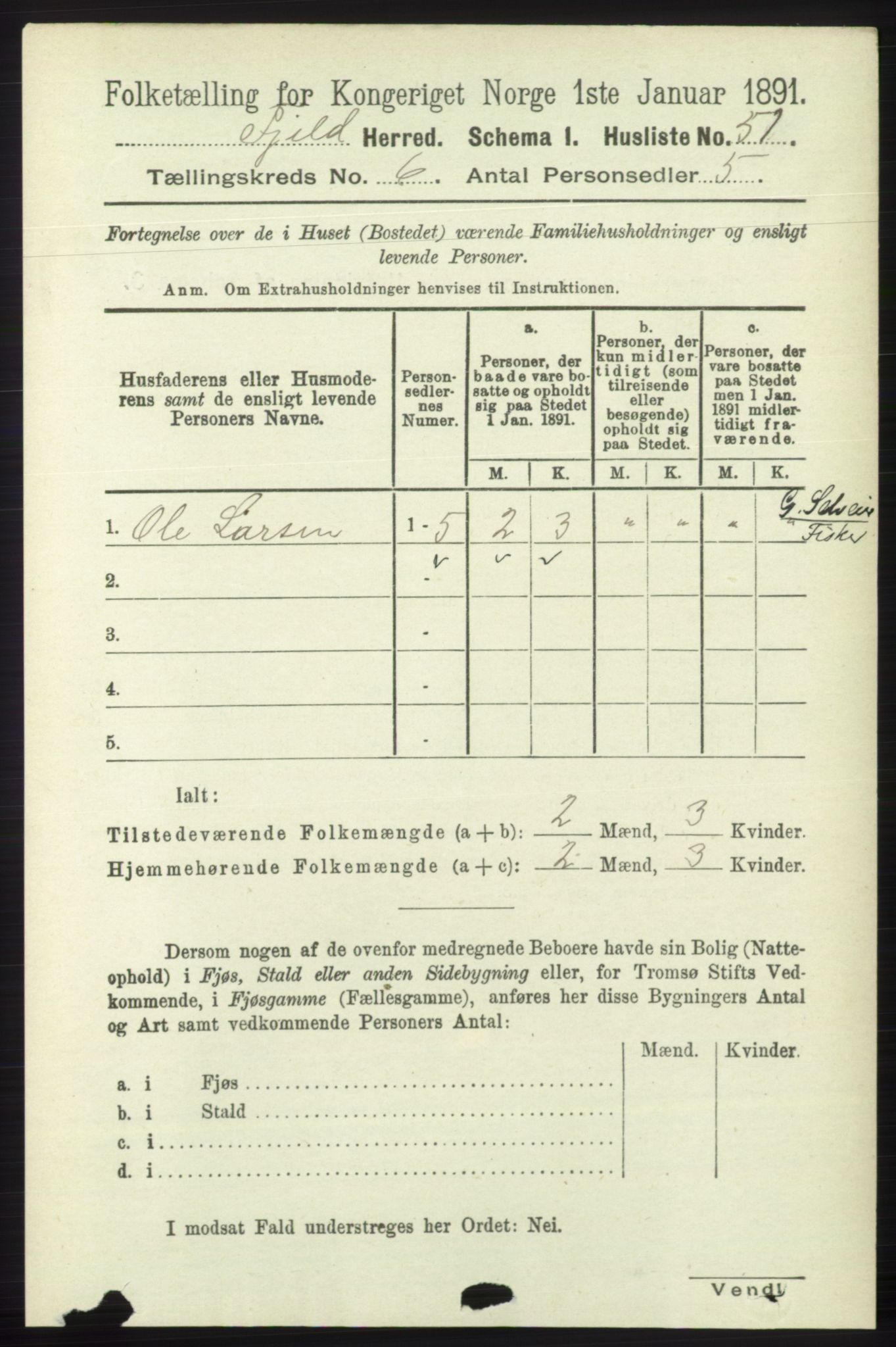 RA, 1891 census for 1246 Fjell, 1891, p. 2991