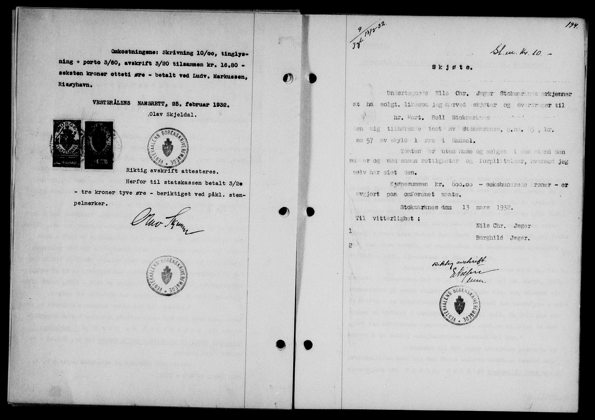 Vesterålen sorenskriveri, SAT/A-4180/1/2/2Ca/L0055: Mortgage book no. 48, 1932-1932, Deed date: 17.03.1932