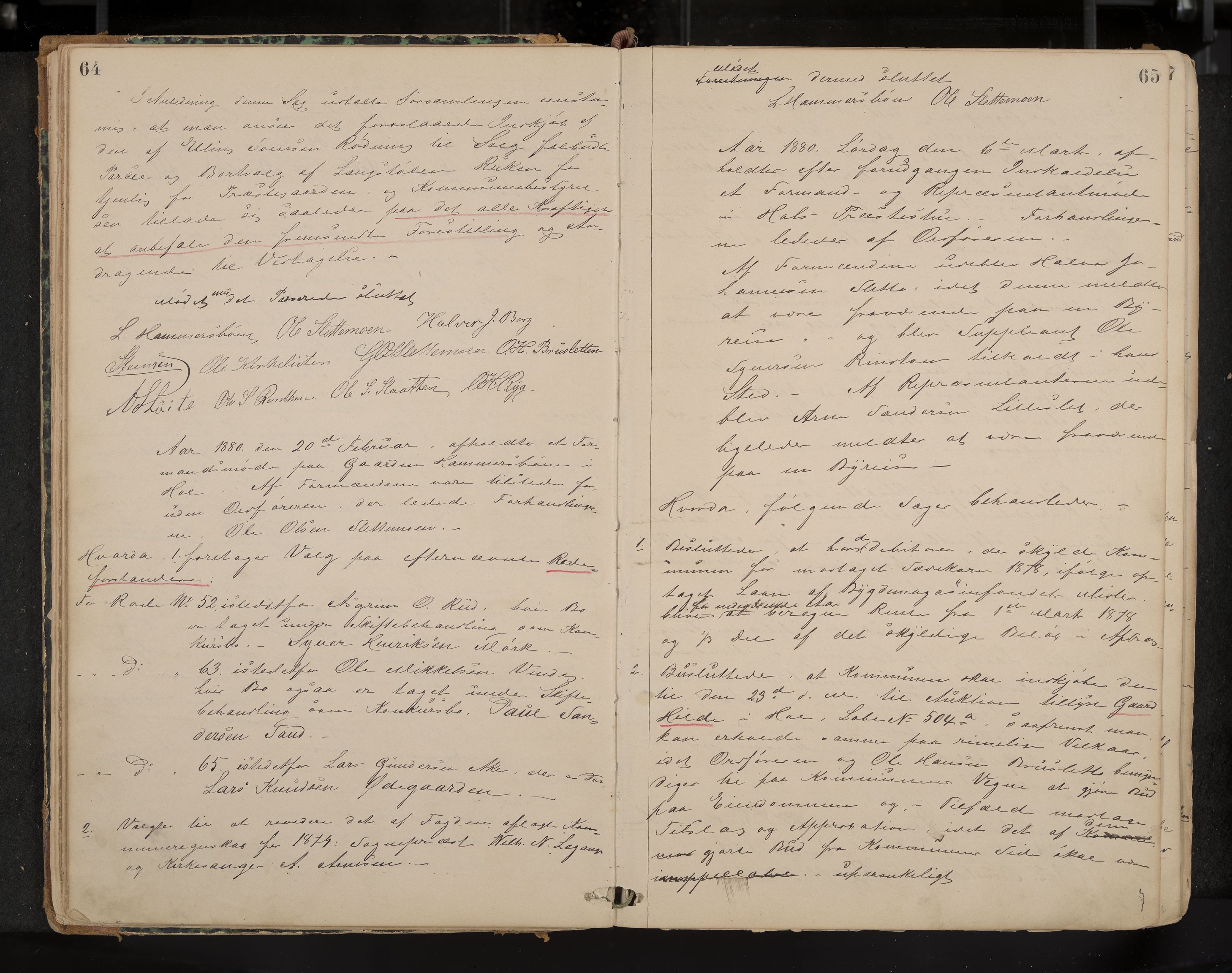 Hol formannskap og sentraladministrasjon, IKAK/0620021-1/A/L0001: Møtebok, 1877-1893, p. 64-65