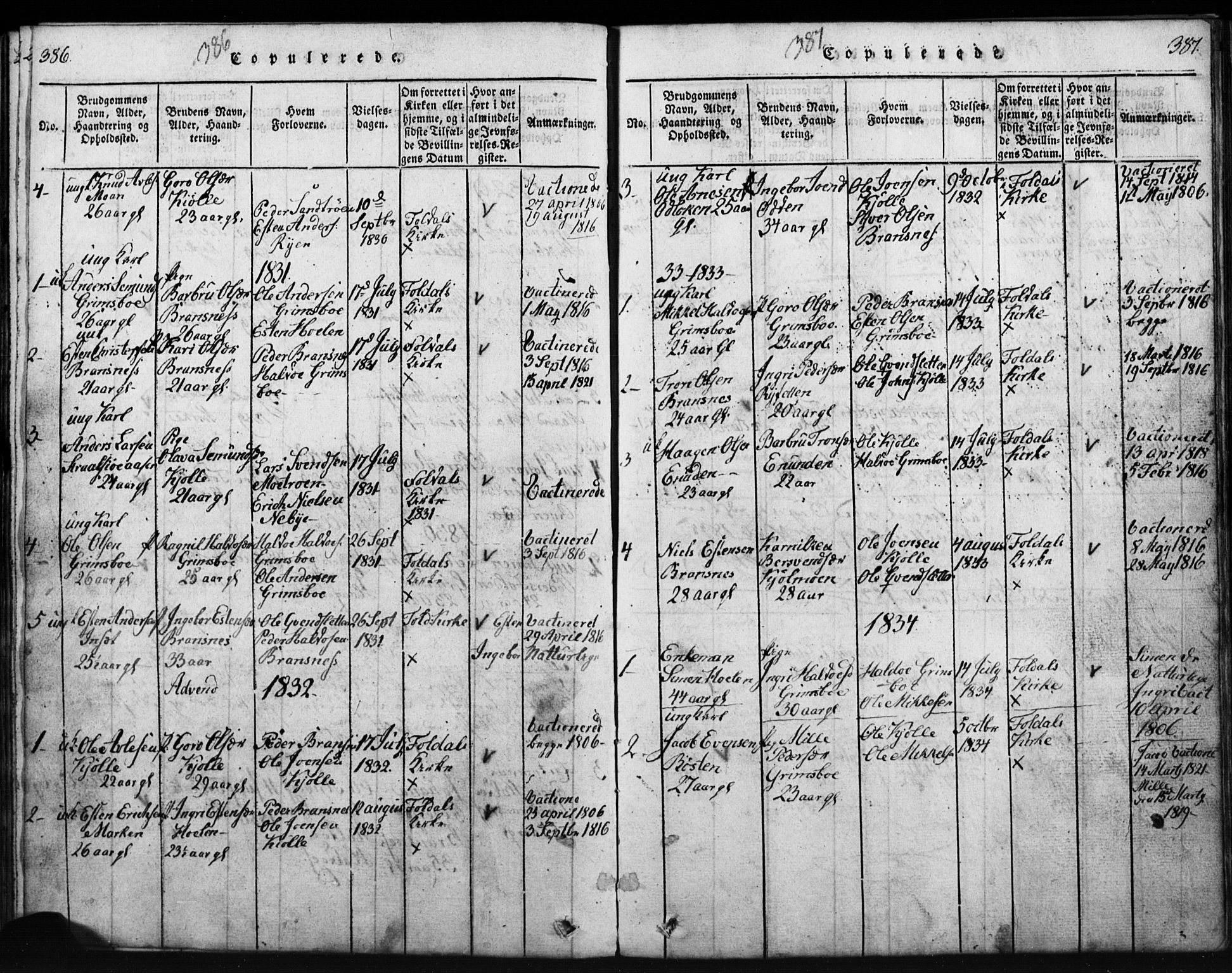 Tynset prestekontor, SAH/PREST-058/H/Ha/Hab/L0003: Parish register (copy) no. 3, 1814-1862, p. 386-387