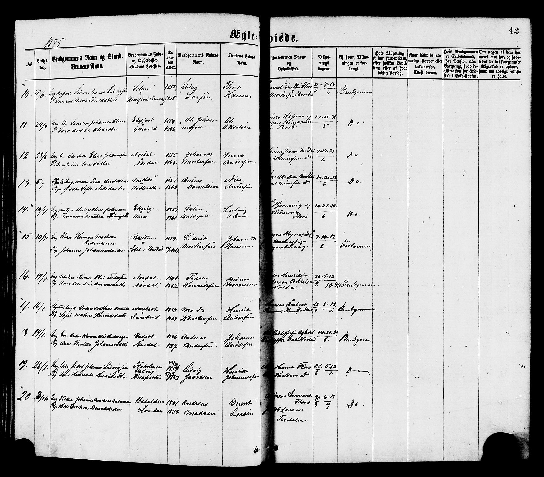 Kinn sokneprestembete, AV/SAB-A-80801/H/Haa/Haaa/L0013: Parish register (official) no. A 13, 1870-1885, p. 42