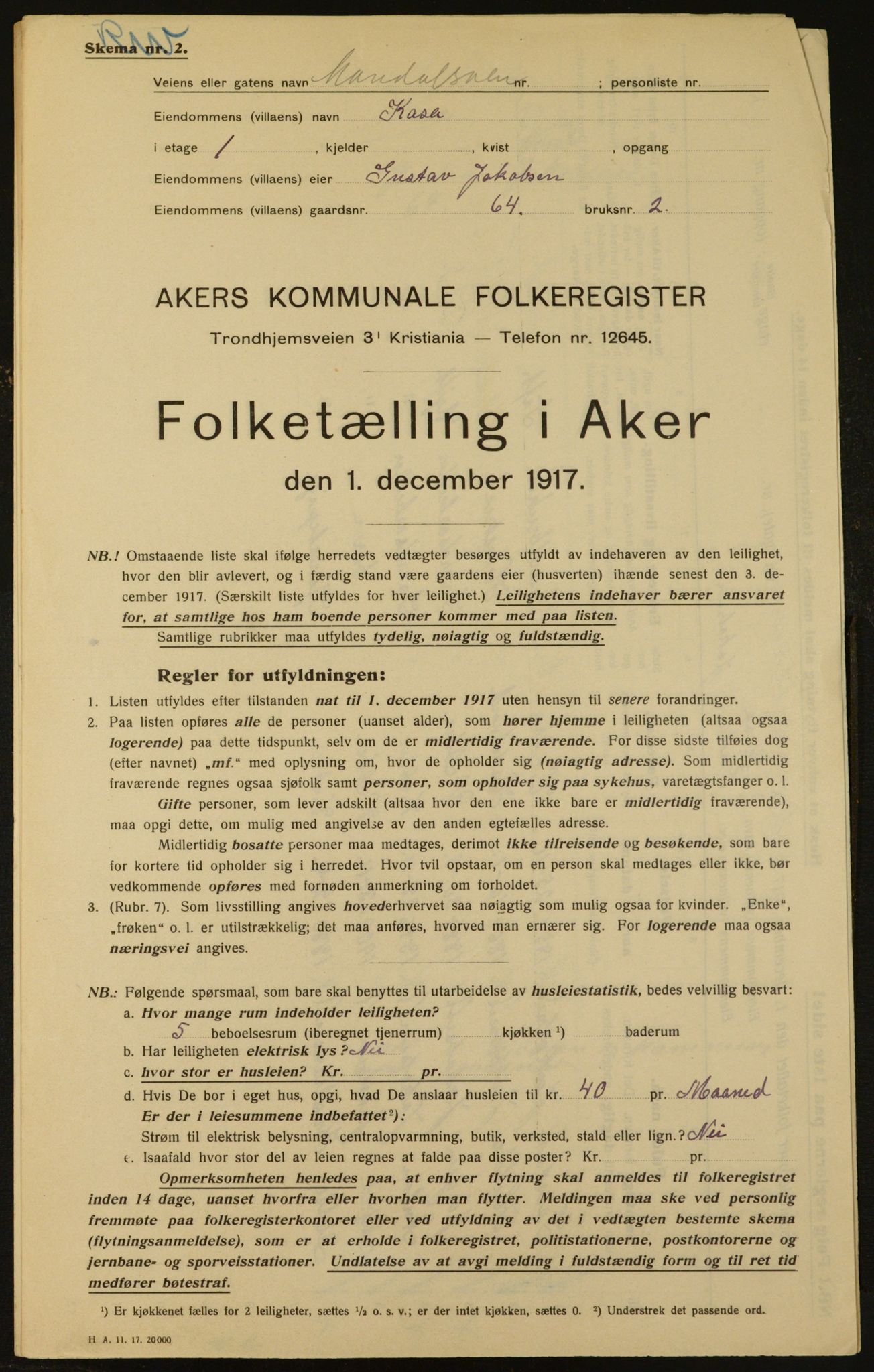 OBA, Municipal Census 1917 for Aker, 1917, p. 11671