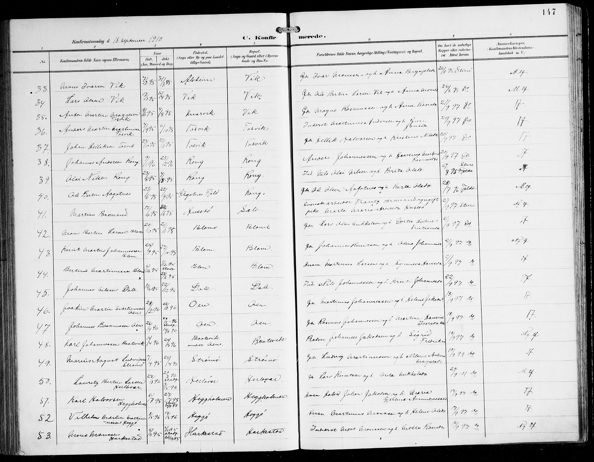 Herdla Sokneprestembete, AV/SAB-A-75701/H/Hab: Parish register (copy) no. C 1, 1900-1913, p. 147