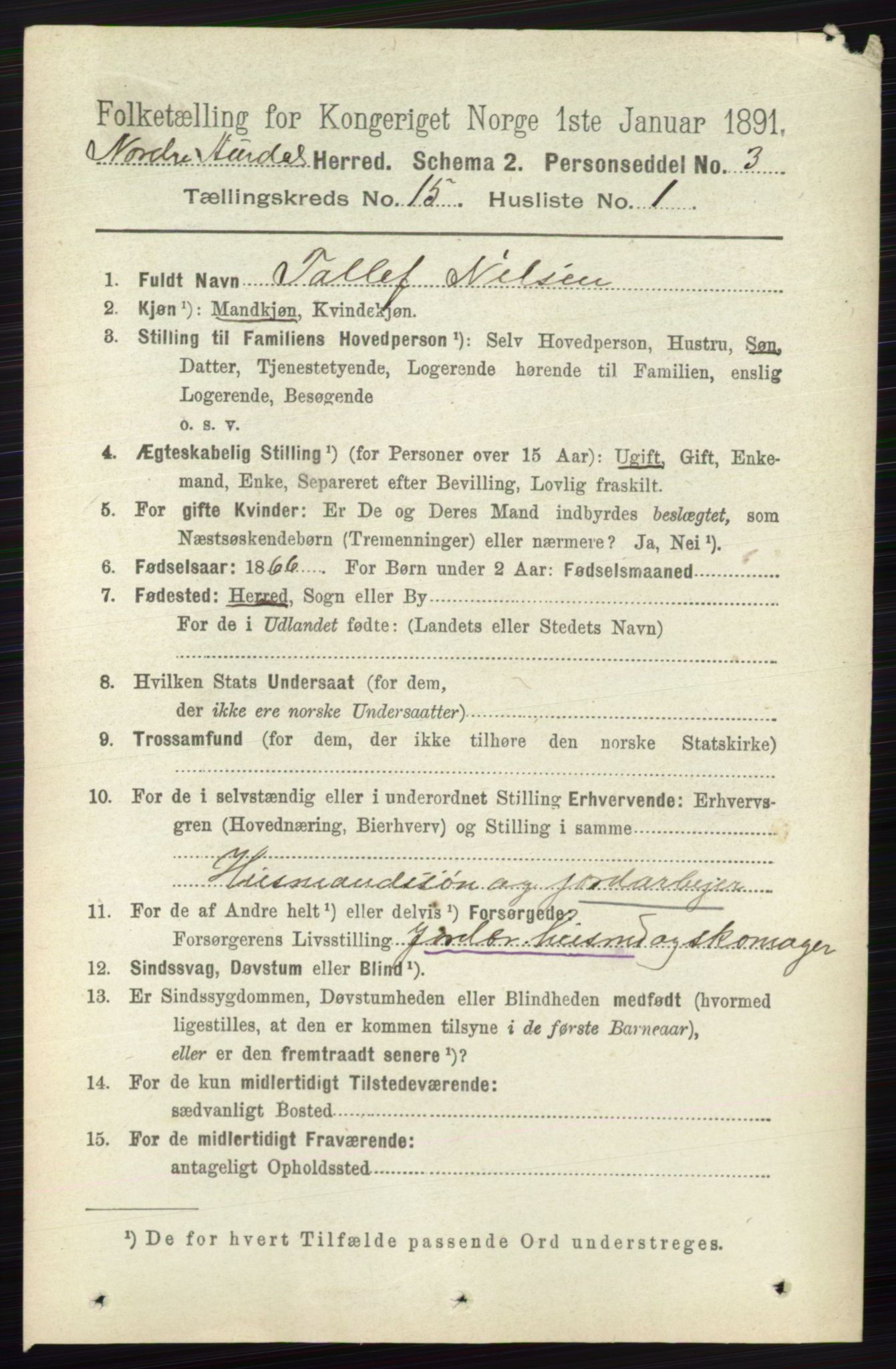 RA, 1891 census for 0542 Nord-Aurdal, 1891, p. 5743