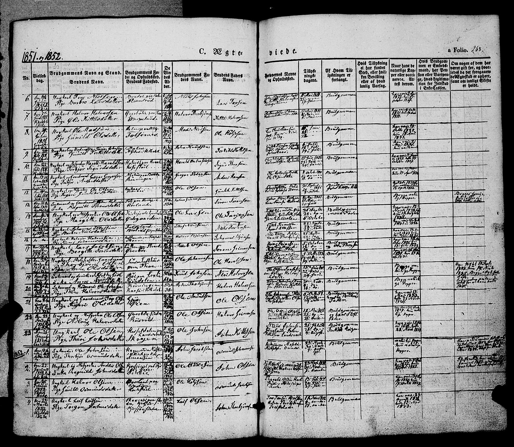 Hjartdal kirkebøker, AV/SAKO-A-270/F/Fa/L0008: Parish register (official) no. I 8, 1844-1859, p. 268