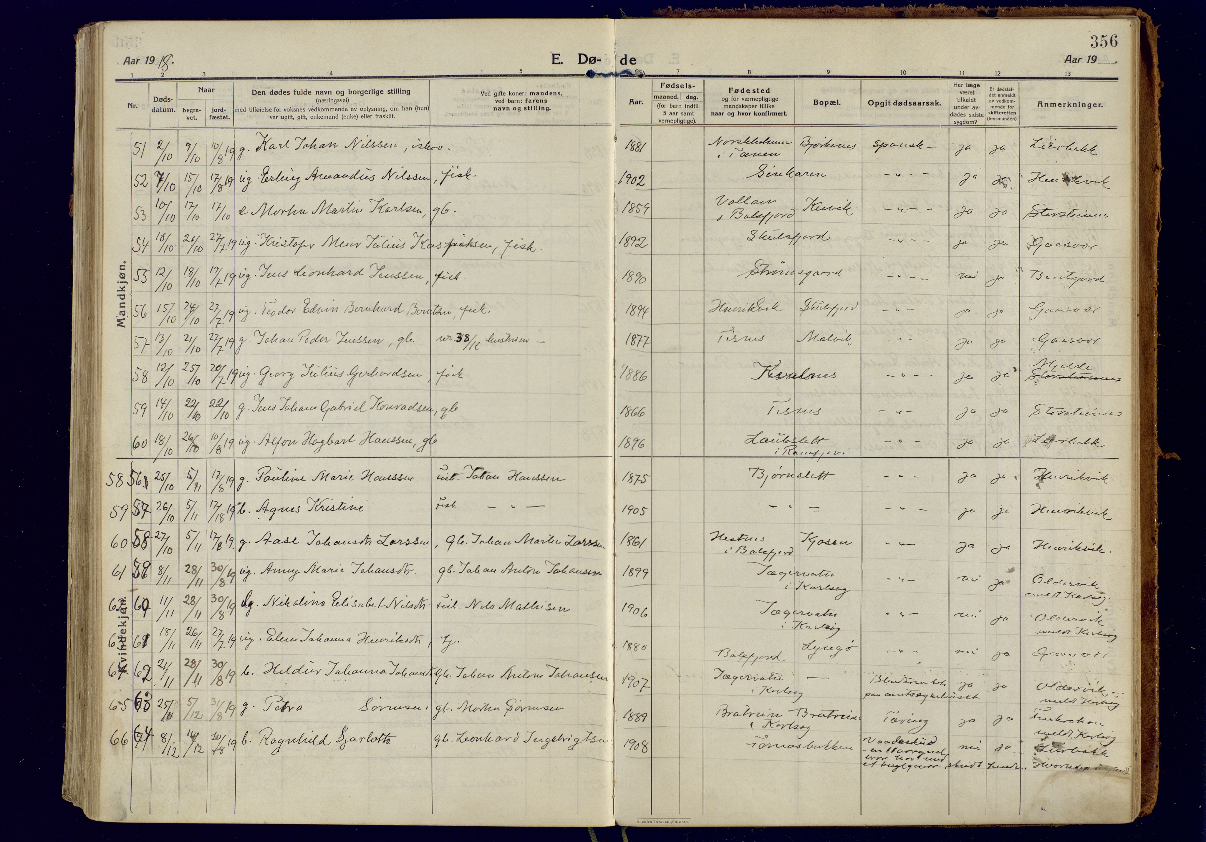 Tromsøysund sokneprestkontor, AV/SATØ-S-1304/G/Ga/L0008kirke: Parish register (official) no. 8, 1914-1922, p. 356