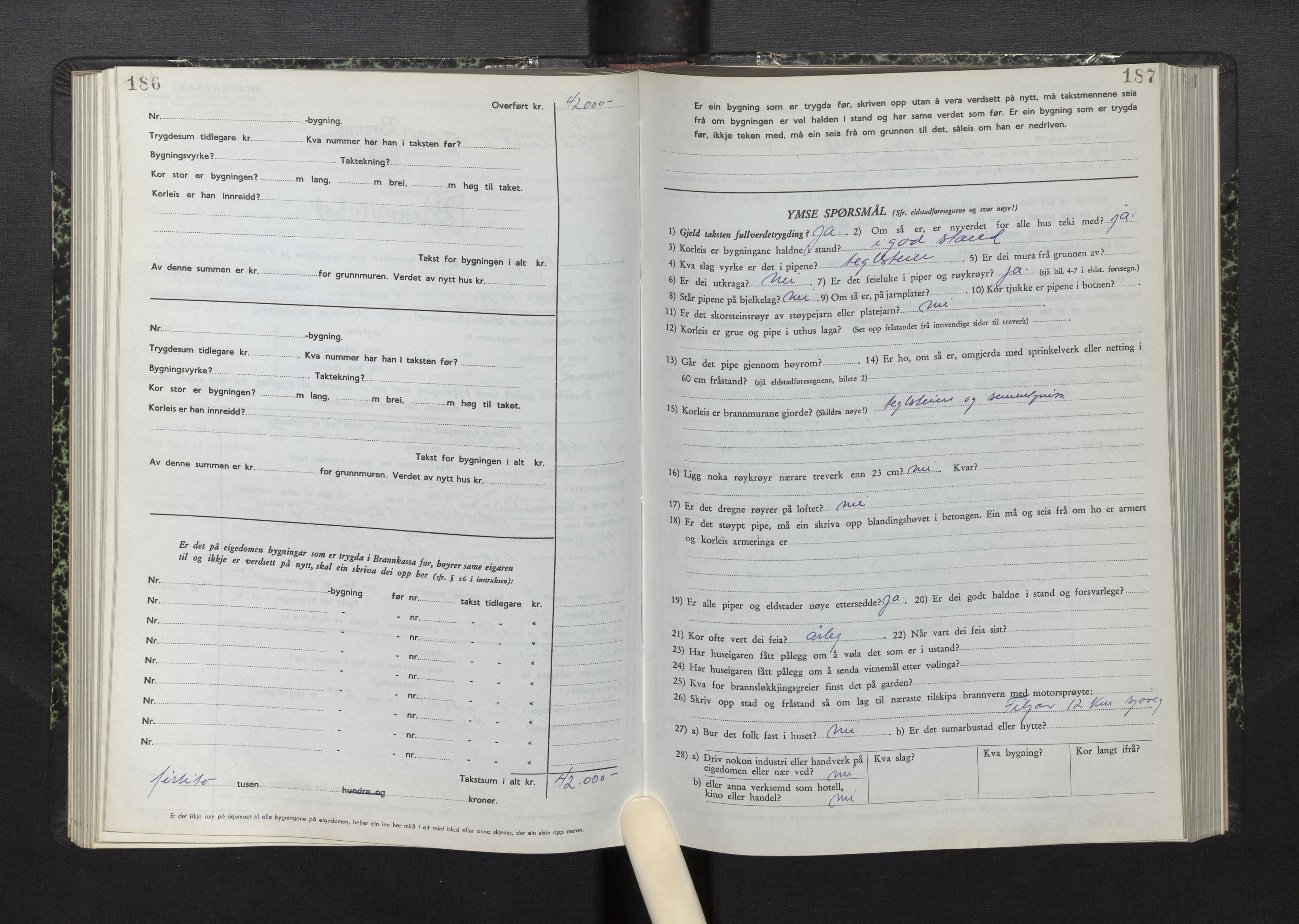 Lensmannen i Fitjar, AV/SAB-A-32001/0012/L0001b: Branntakstprotokoll, skjematakst, 1949-1955, p. 186-187