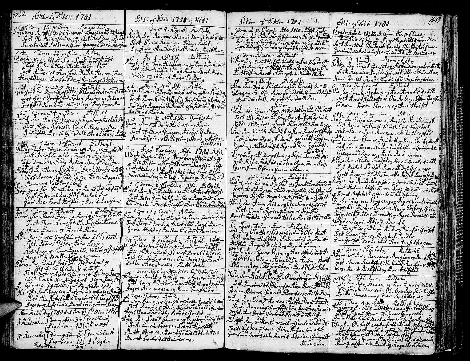 Ministerialprotokoller, klokkerbøker og fødselsregistre - Sør-Trøndelag, SAT/A-1456/672/L0852: Parish register (official) no. 672A05, 1776-1815, p. 332-333