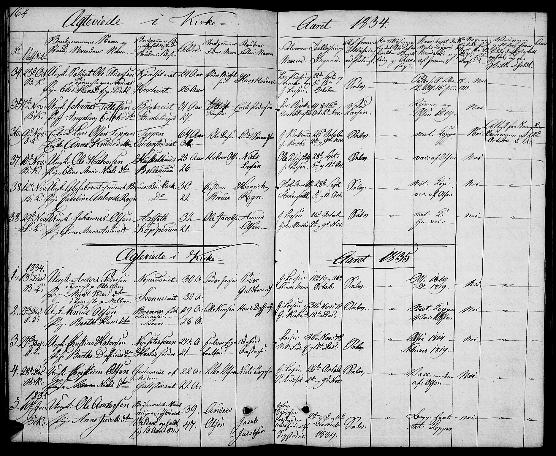 Biri prestekontor, SAH/PREST-096/H/Ha/Hab/L0002: Parish register (copy) no. 2, 1828-1842, p. 164