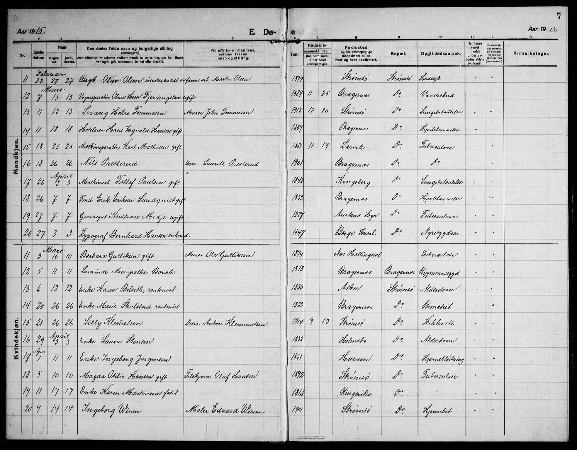 Strømsø kirkebøker, AV/SAKO-A-246/F/Fa/L0028: Parish register (official) no. I 29, 1914-1937, p. 7