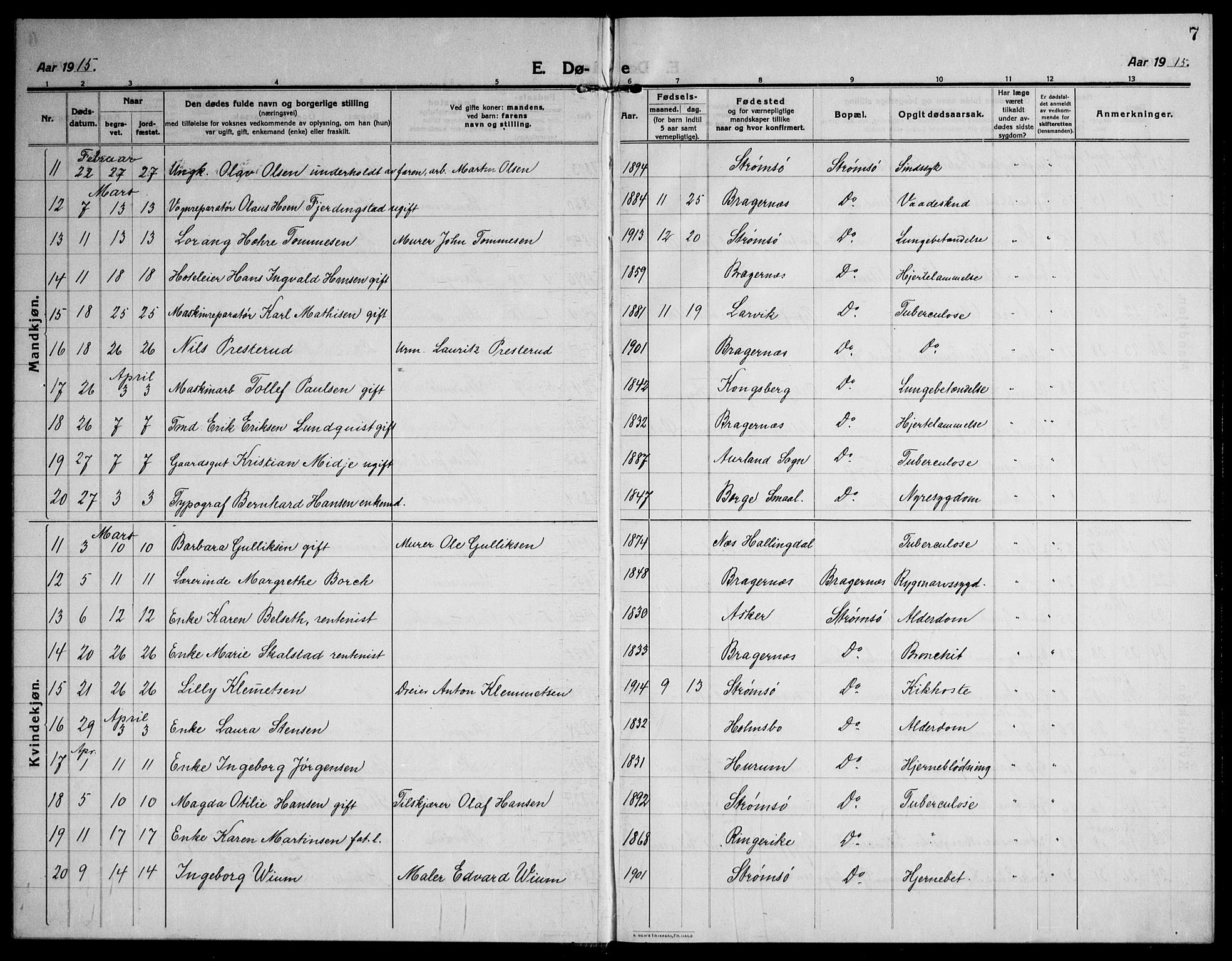 Strømsø kirkebøker, SAKO/A-246/F/Fa/L0028: Parish register (official) no. I 29, 1914-1937, p. 7