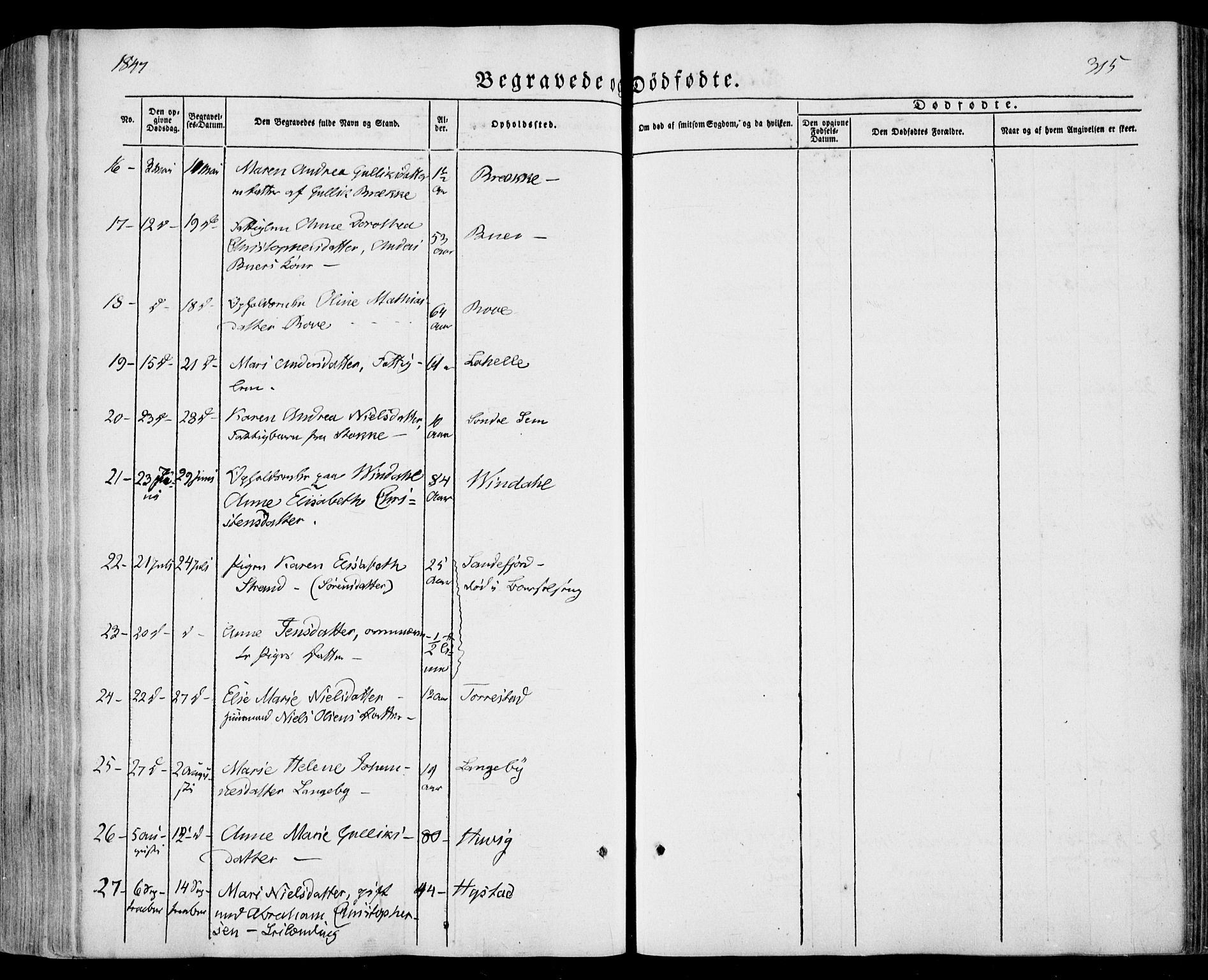 Sandar kirkebøker, SAKO/A-243/F/Fa/L0006: Parish register (official) no. 6, 1847-1860, p. 315