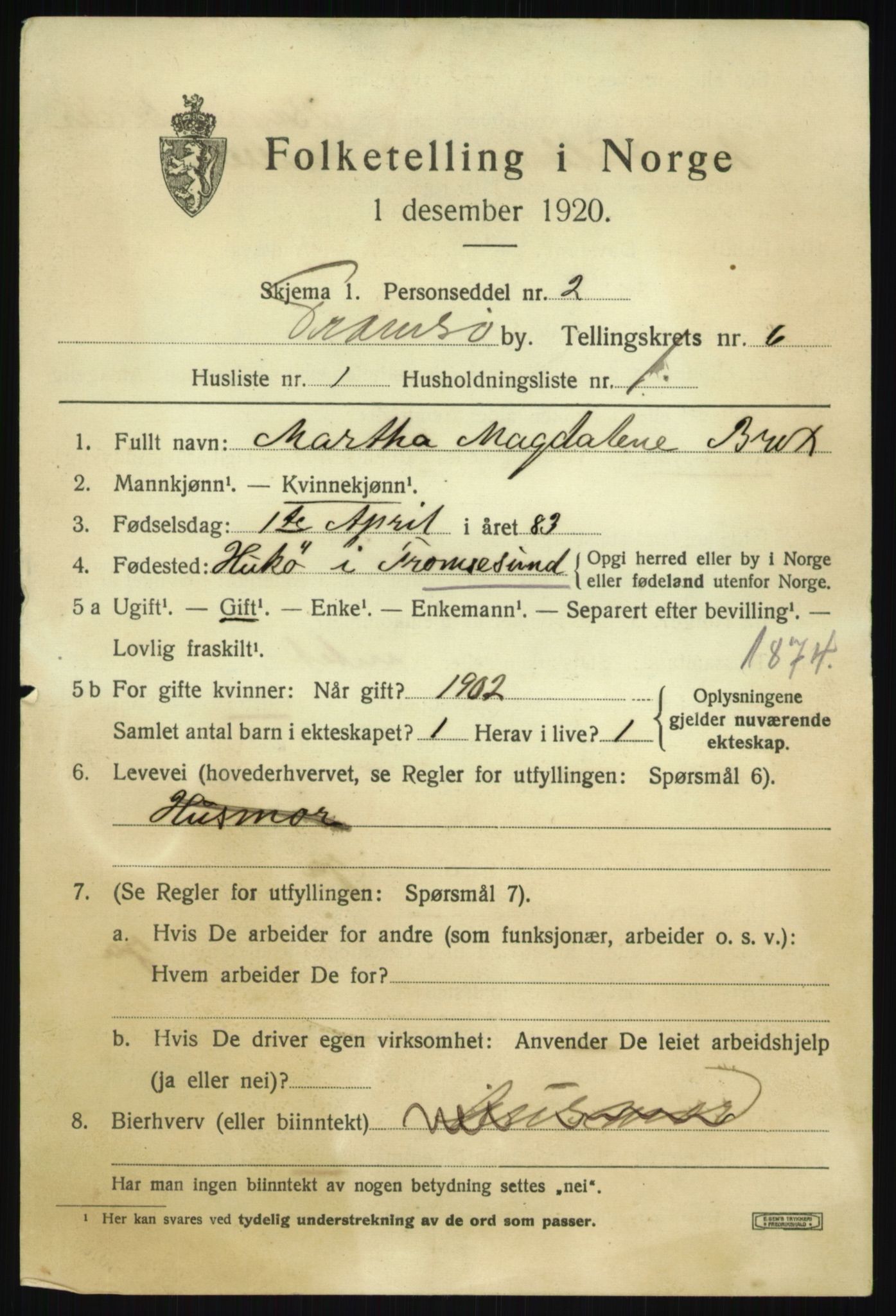 SATØ, 1920 census for Tromsø, 1920, p. 15076