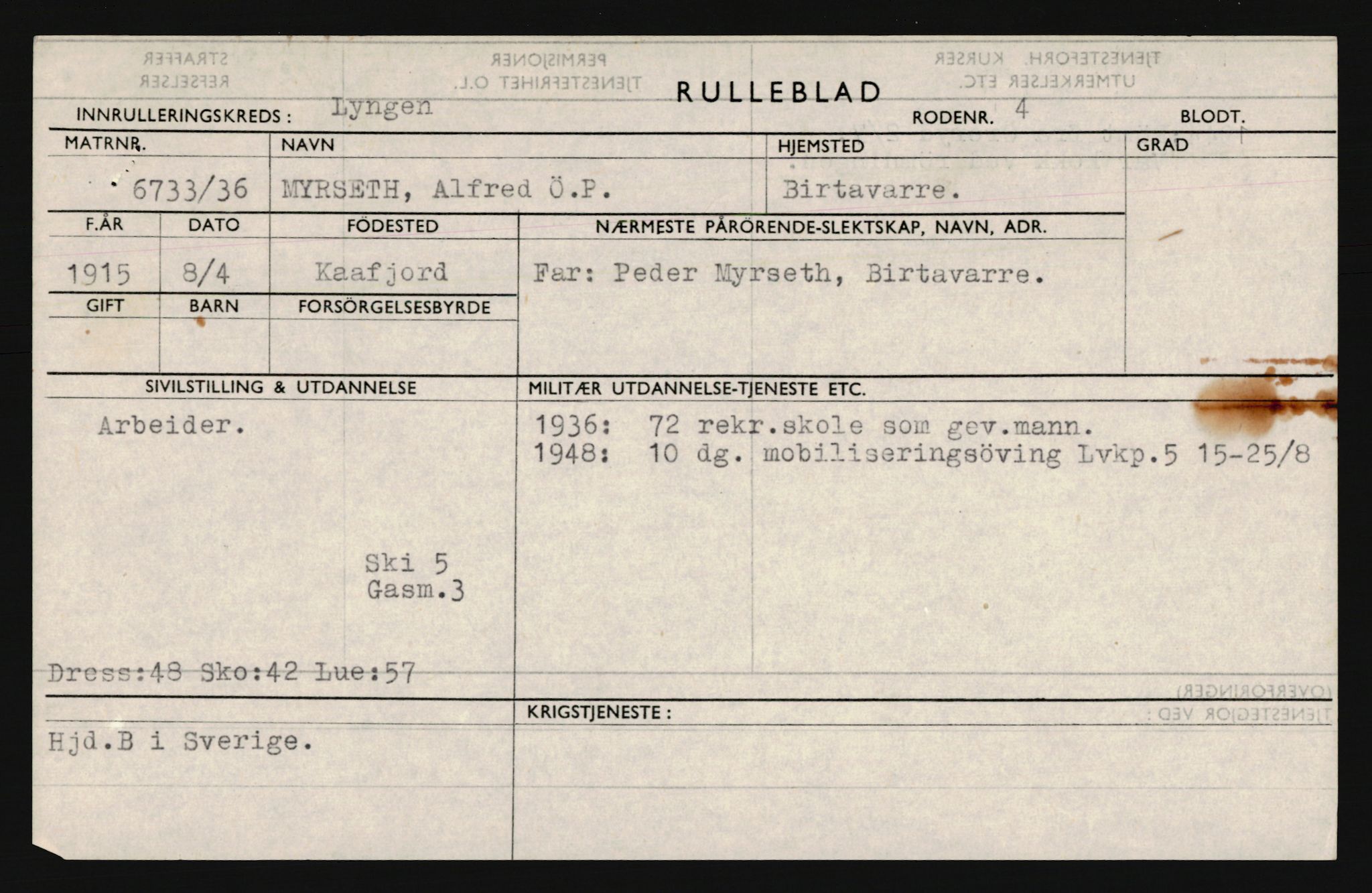 Forsvaret, Troms infanteriregiment nr. 16, AV/RA-RAFA-3146/P/Pa/L0020: Rulleblad for regimentets menige mannskaper, årsklasse 1936, 1936, p. 911