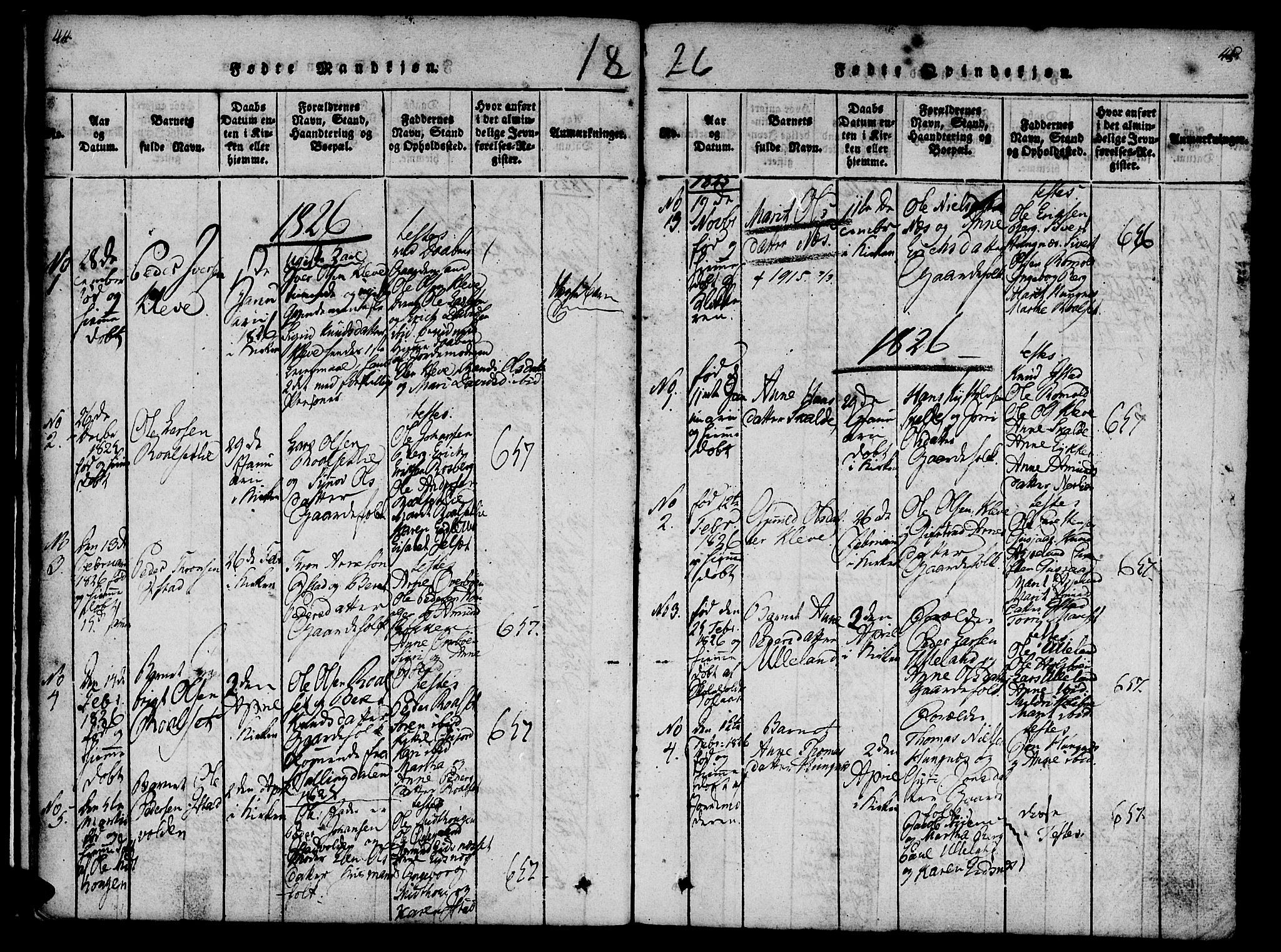 Ministerialprotokoller, klokkerbøker og fødselsregistre - Møre og Romsdal, AV/SAT-A-1454/557/L0679: Parish register (official) no. 557A01, 1818-1843, p. 44-45