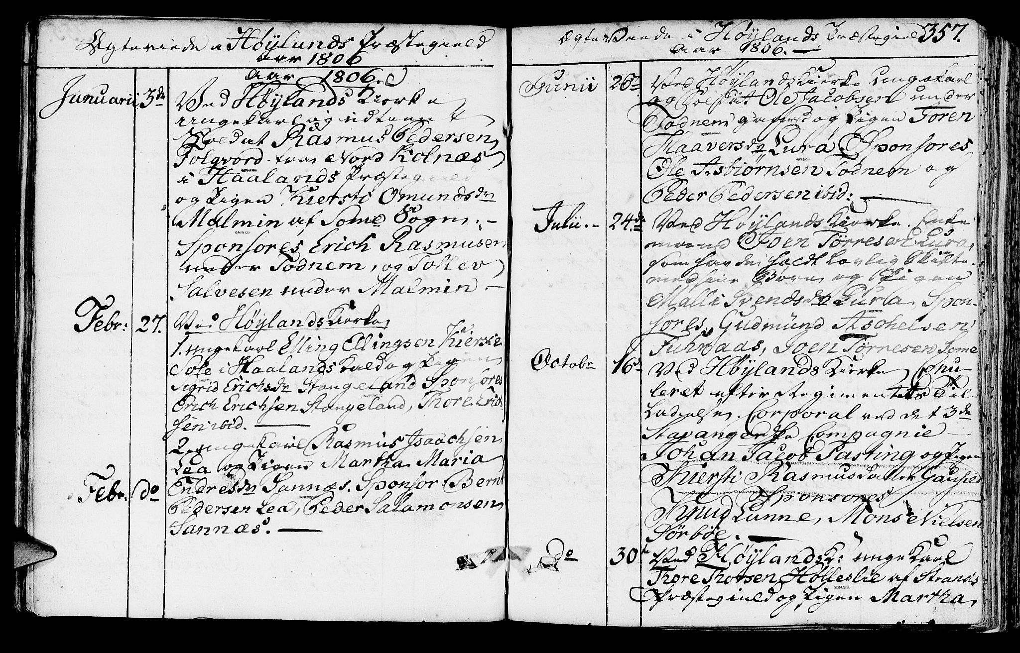 Høyland sokneprestkontor, SAST/A-101799/001/30BA/L0005: Parish register (official) no. A 5, 1804-1815, p. 357