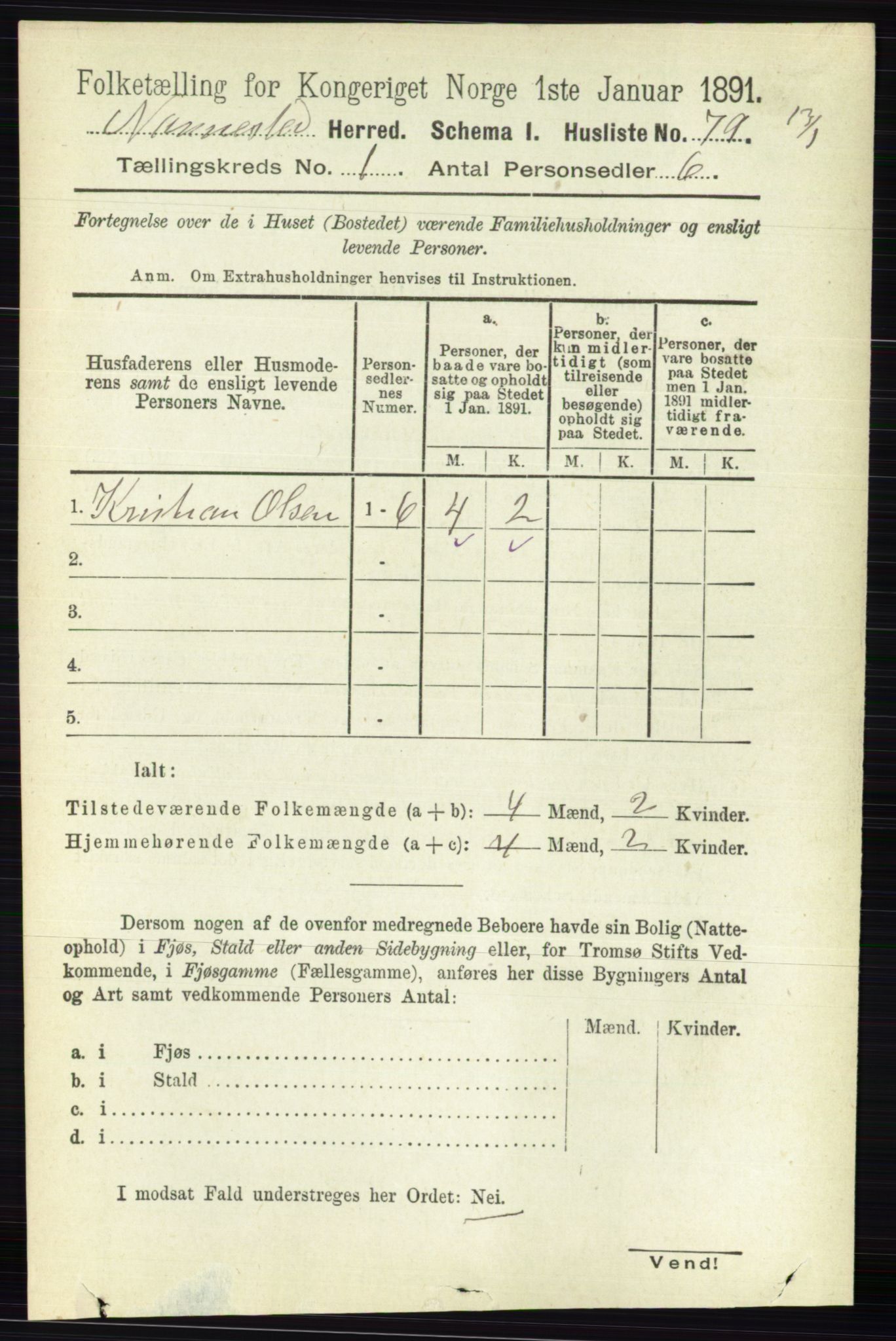 RA, 1891 census for 0238 Nannestad, 1891, p. 109