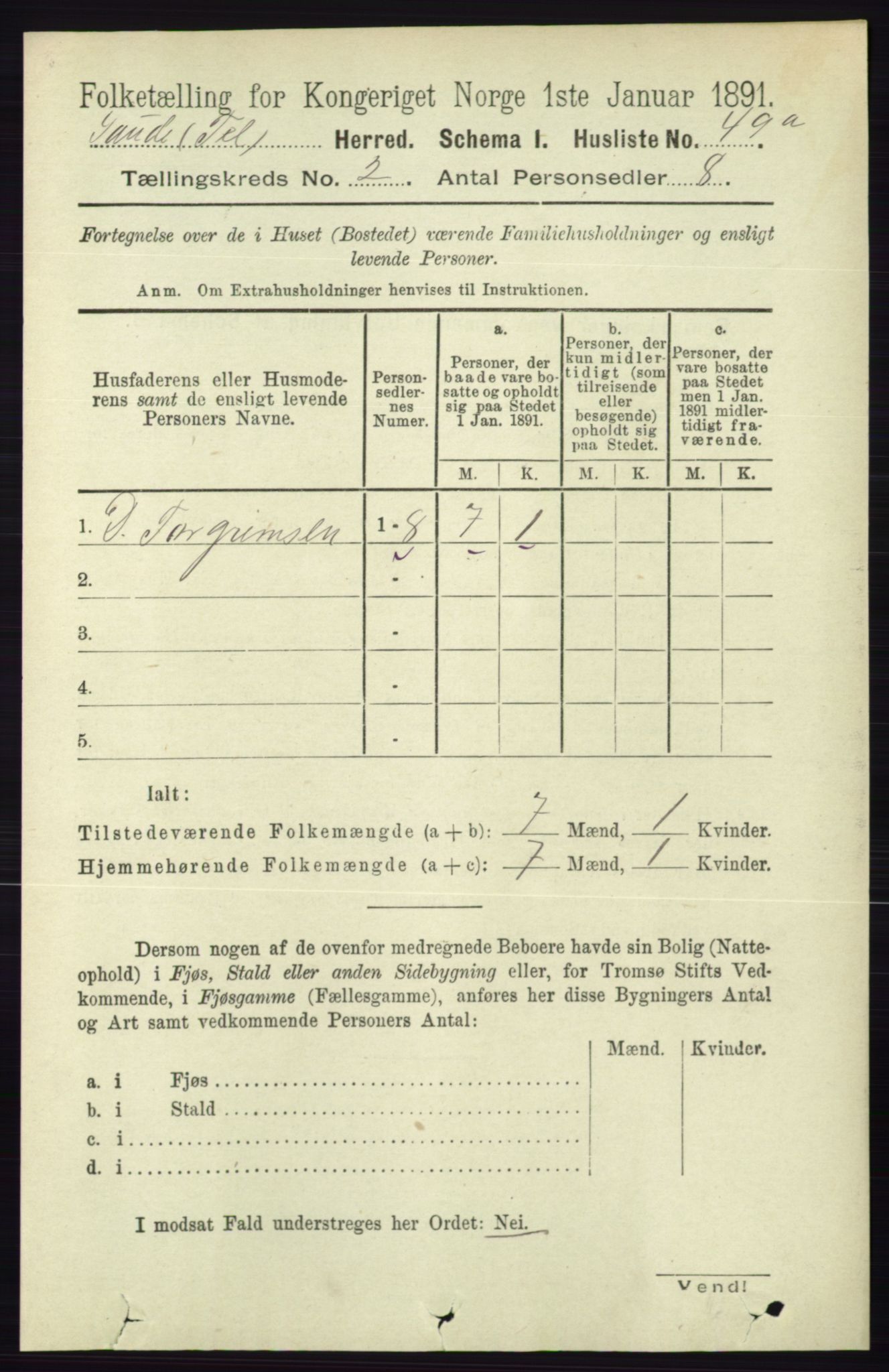 RA, 1891 census for 0822 Sauherad, 1891, p. 450