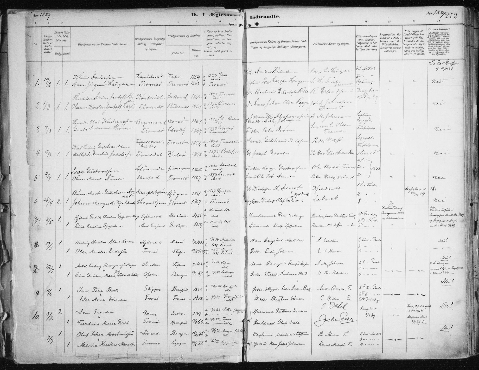 Tromsø sokneprestkontor/stiftsprosti/domprosti, SATØ/S-1343/G/Ga/L0015kirke: Parish register (official) no. 15, 1889-1899, p. 272