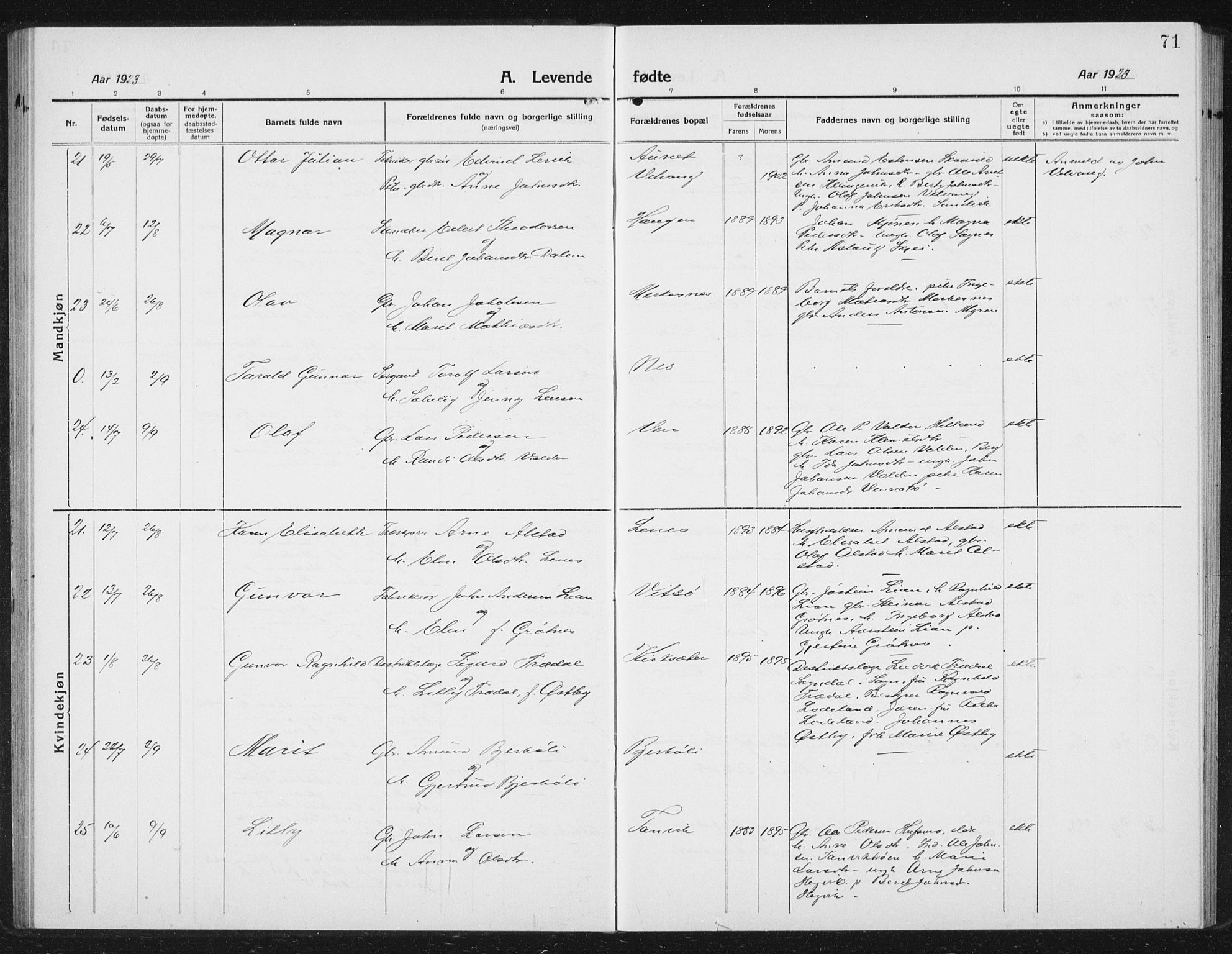 Ministerialprotokoller, klokkerbøker og fødselsregistre - Sør-Trøndelag, AV/SAT-A-1456/630/L0506: Parish register (copy) no. 630C04, 1914-1933, p. 71