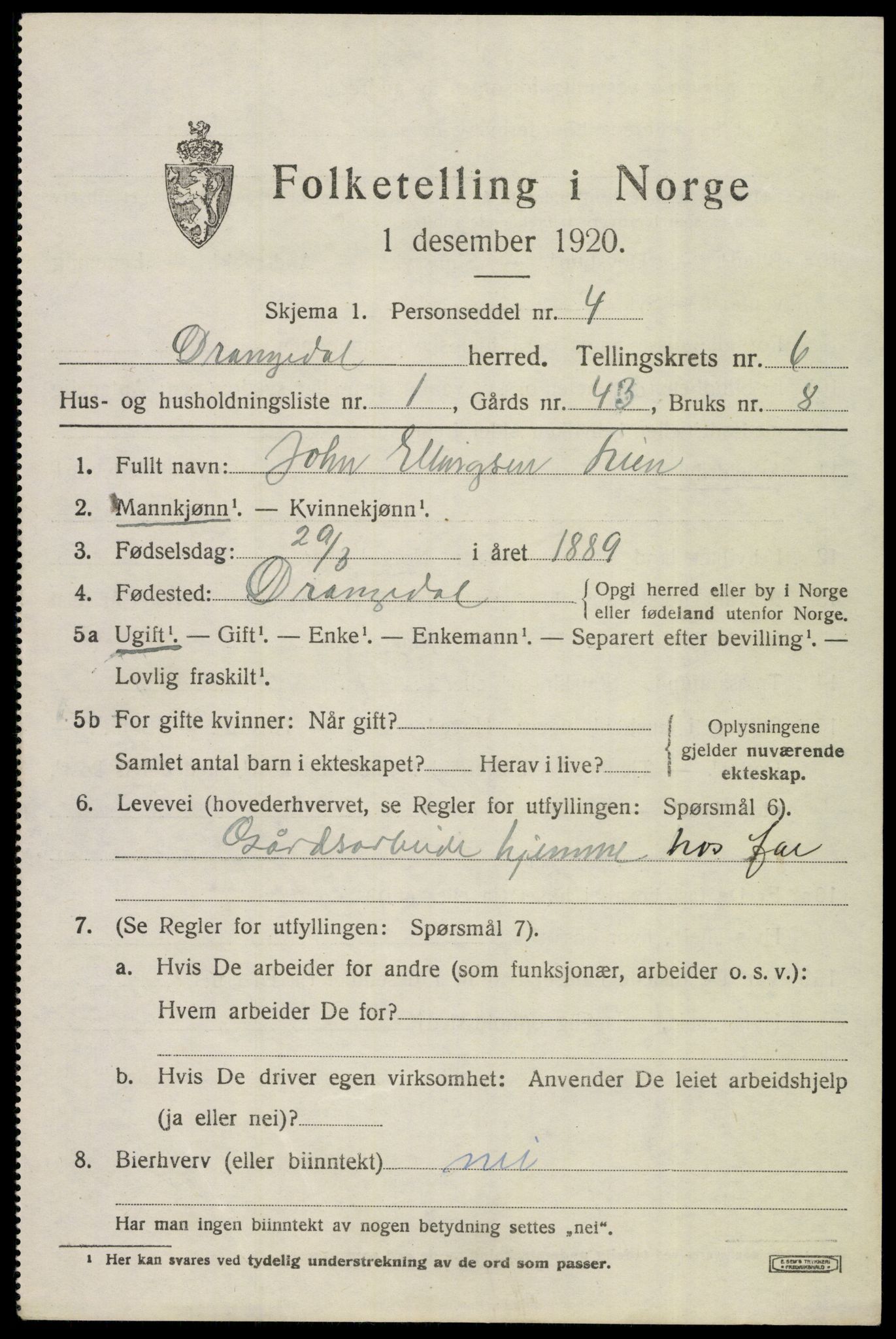SAKO, 1920 census for Drangedal, 1920, p. 4235