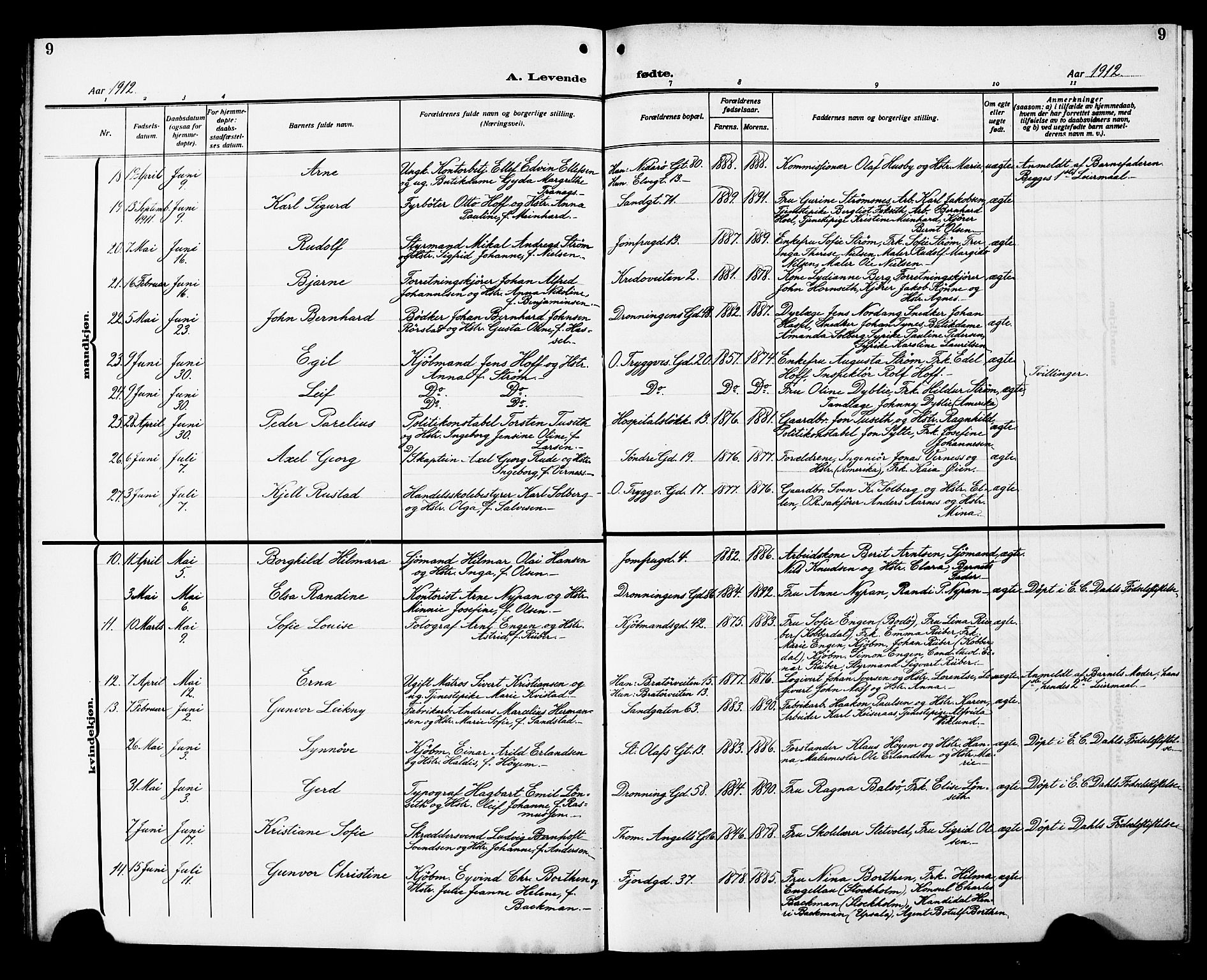 Ministerialprotokoller, klokkerbøker og fødselsregistre - Sør-Trøndelag, AV/SAT-A-1456/602/L0147: Parish register (copy) no. 602C15, 1911-1924, p. 9