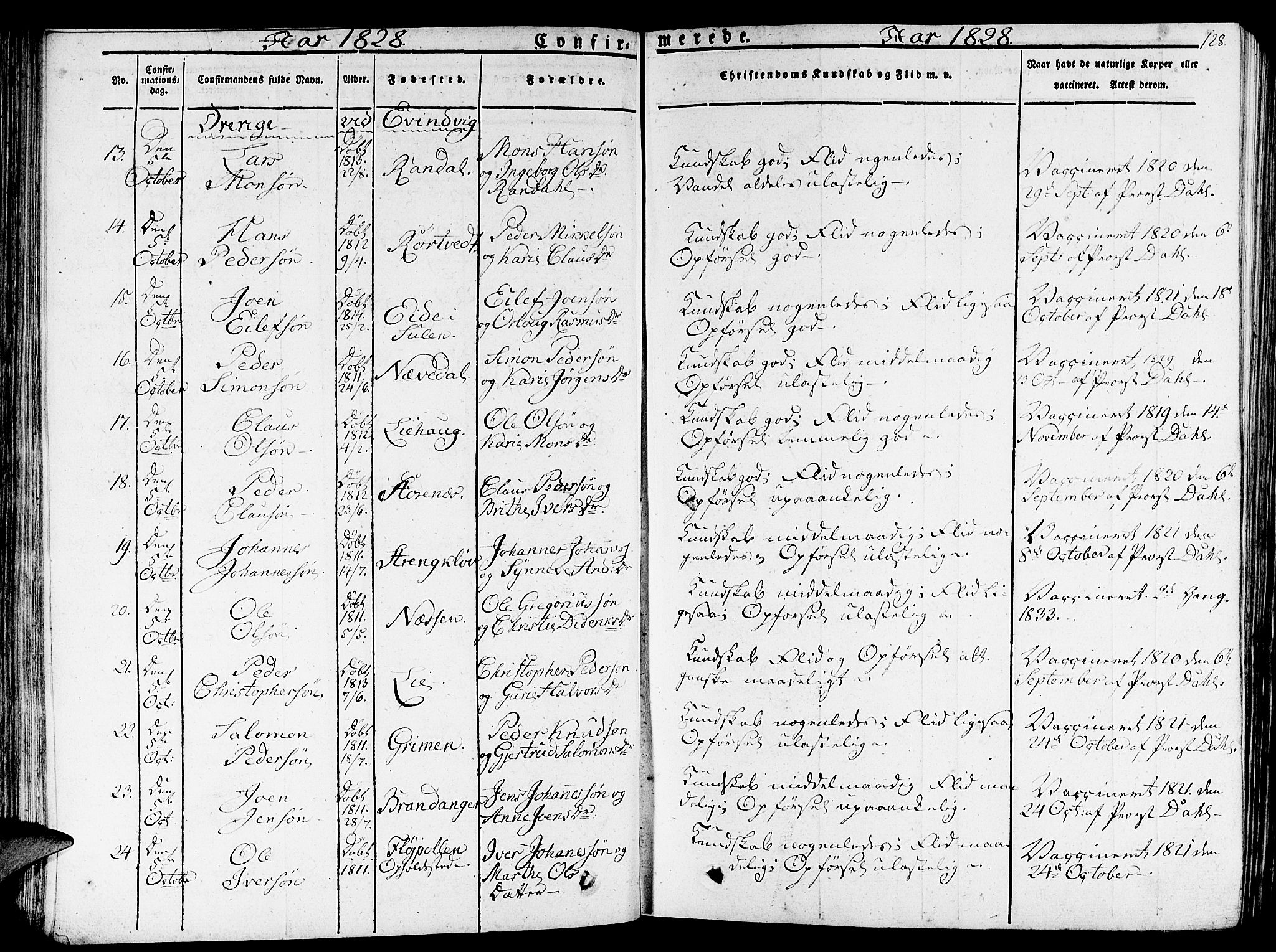 Gulen sokneprestembete, SAB/A-80201/H/Haa/Haaa/L0019: Parish register (official) no. A 19, 1826-1836, p. 128
