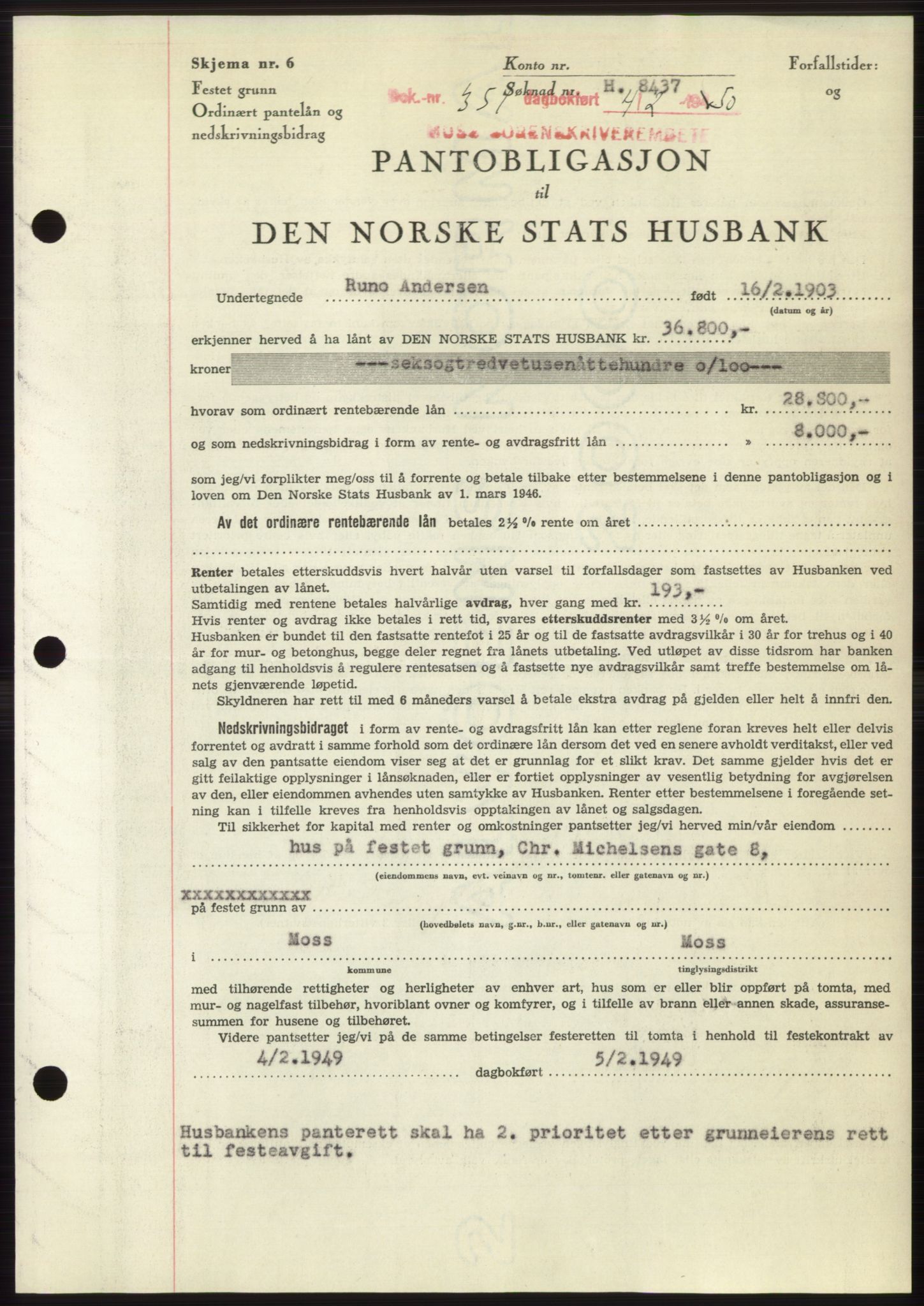 Moss sorenskriveri, SAO/A-10168: Mortgage book no. B23, 1949-1950, Diary no: : 351/1950