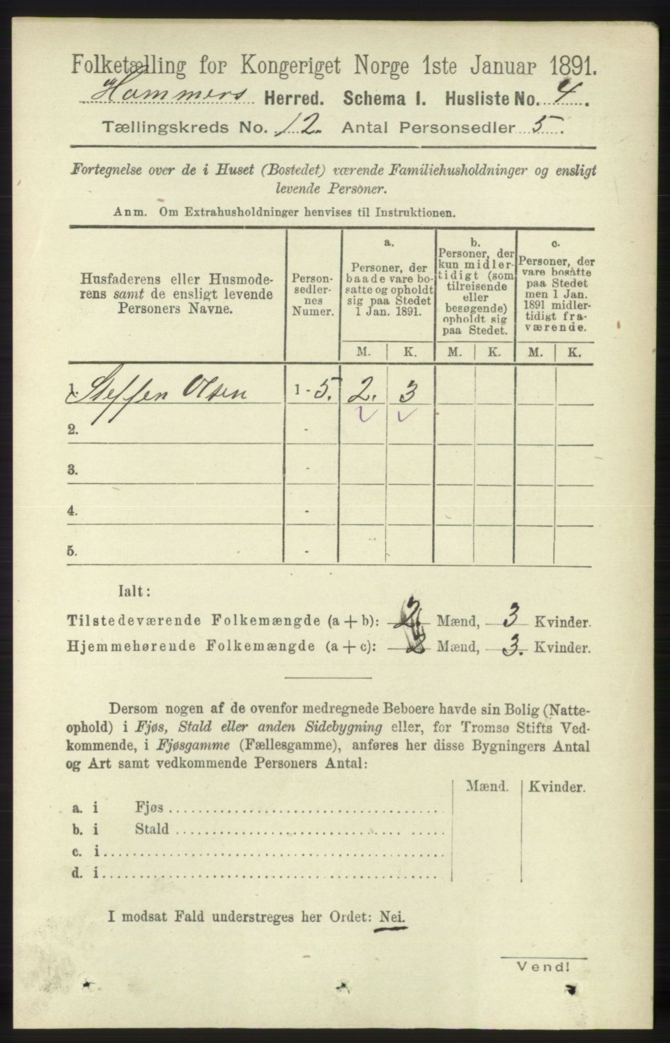 RA, 1891 census for 1254 Hamre, 1891, p. 3412