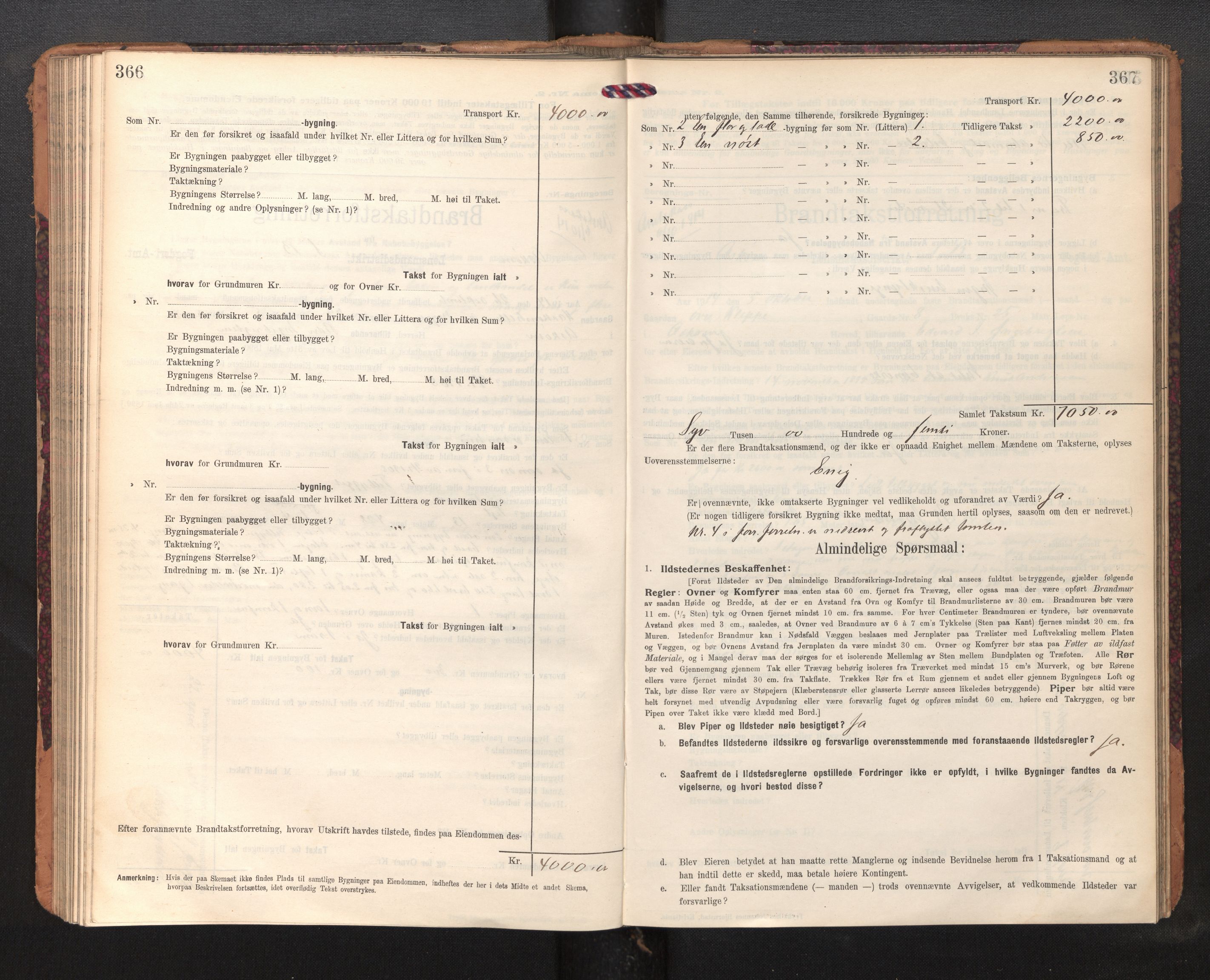 Lensmannen i Askøy, AV/SAB-A-31001/0012/L0007: Branntakstprotokoll, skjematakst, 1910-1919, p. 366-367