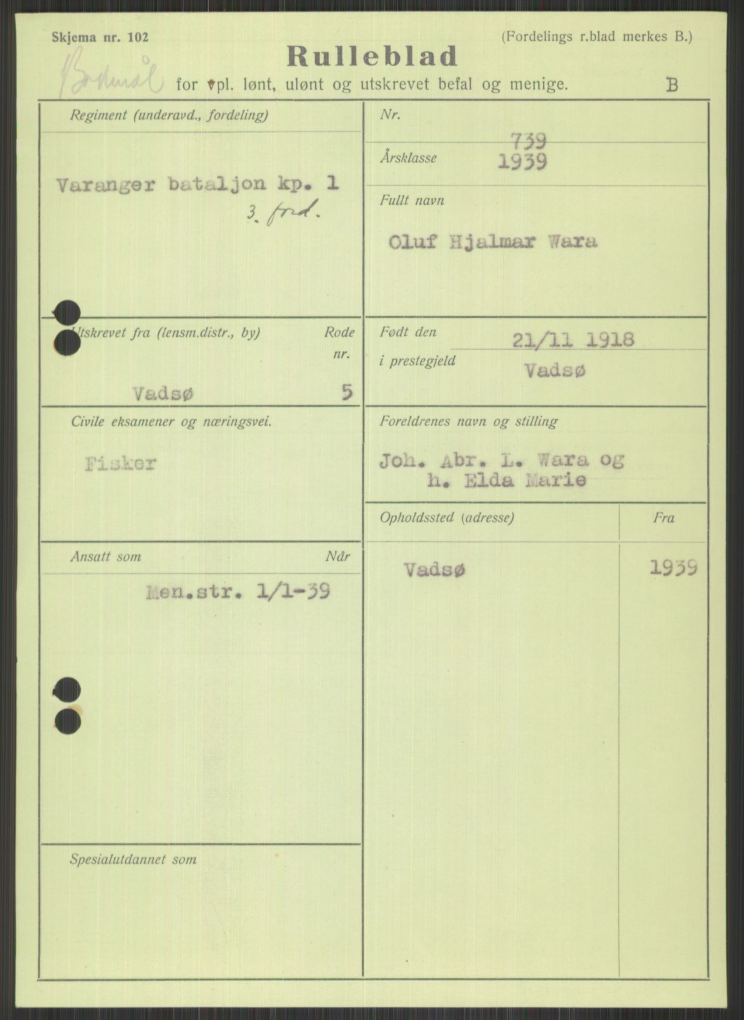 Forsvaret, Varanger bataljon, AV/RA-RAFA-2258/1/D/L0442: Rulleblad for fødte 1918-1919, 1918-1919, p. 475