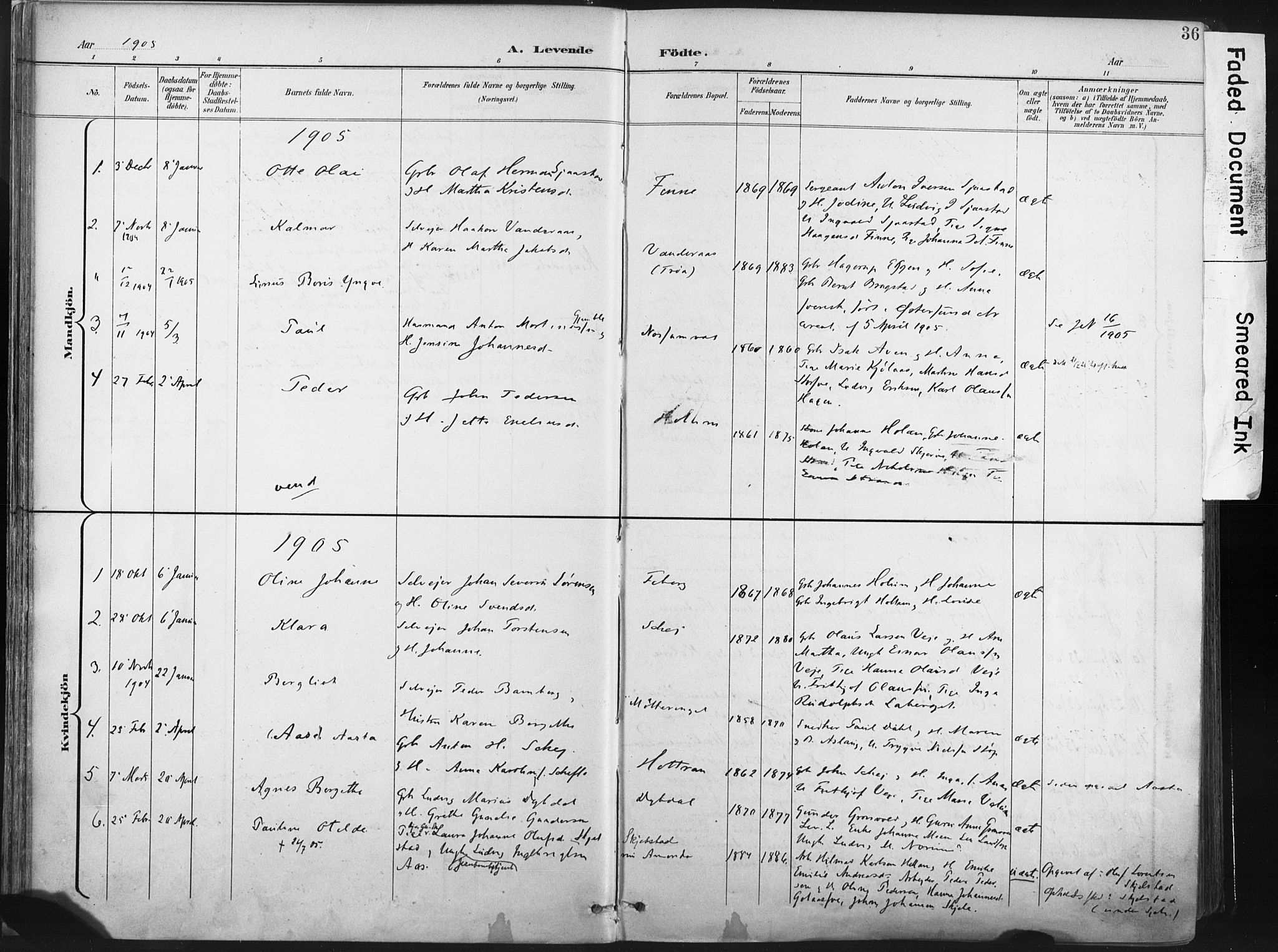 Ministerialprotokoller, klokkerbøker og fødselsregistre - Nord-Trøndelag, AV/SAT-A-1458/717/L0162: Parish register (official) no. 717A12, 1898-1923, p. 36