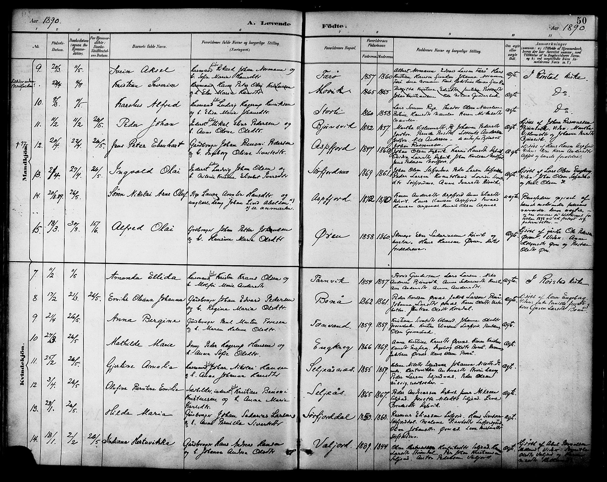 Ministerialprotokoller, klokkerbøker og fødselsregistre - Nordland, AV/SAT-A-1459/854/L0777: Parish register (official) no. 854A01 /1, 1883-1891, p. 50
