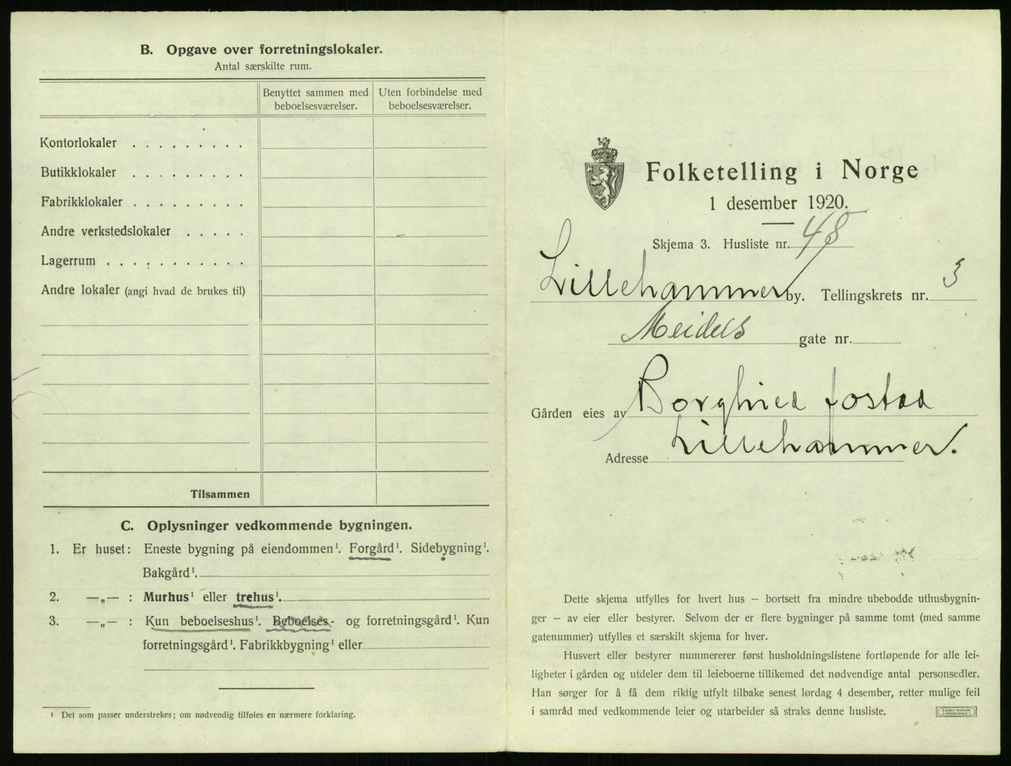 SAH, 1920 census for Lillehammer, 1920, p. 400