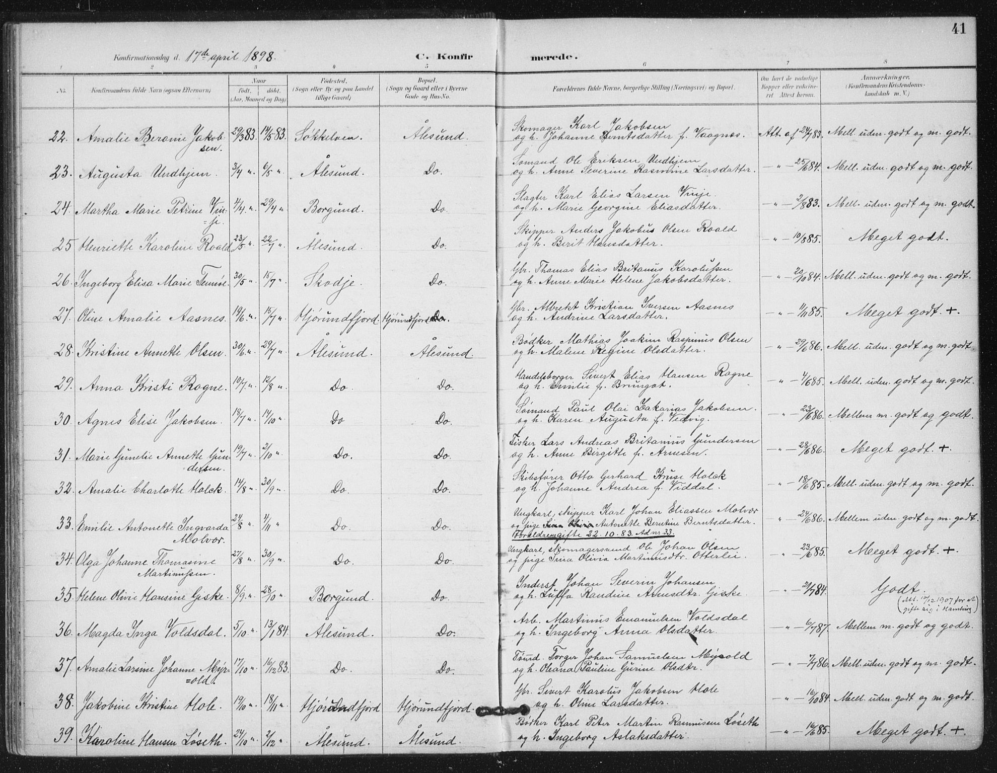 Ministerialprotokoller, klokkerbøker og fødselsregistre - Møre og Romsdal, AV/SAT-A-1454/529/L0457: Parish register (official) no. 529A07, 1894-1903, p. 41