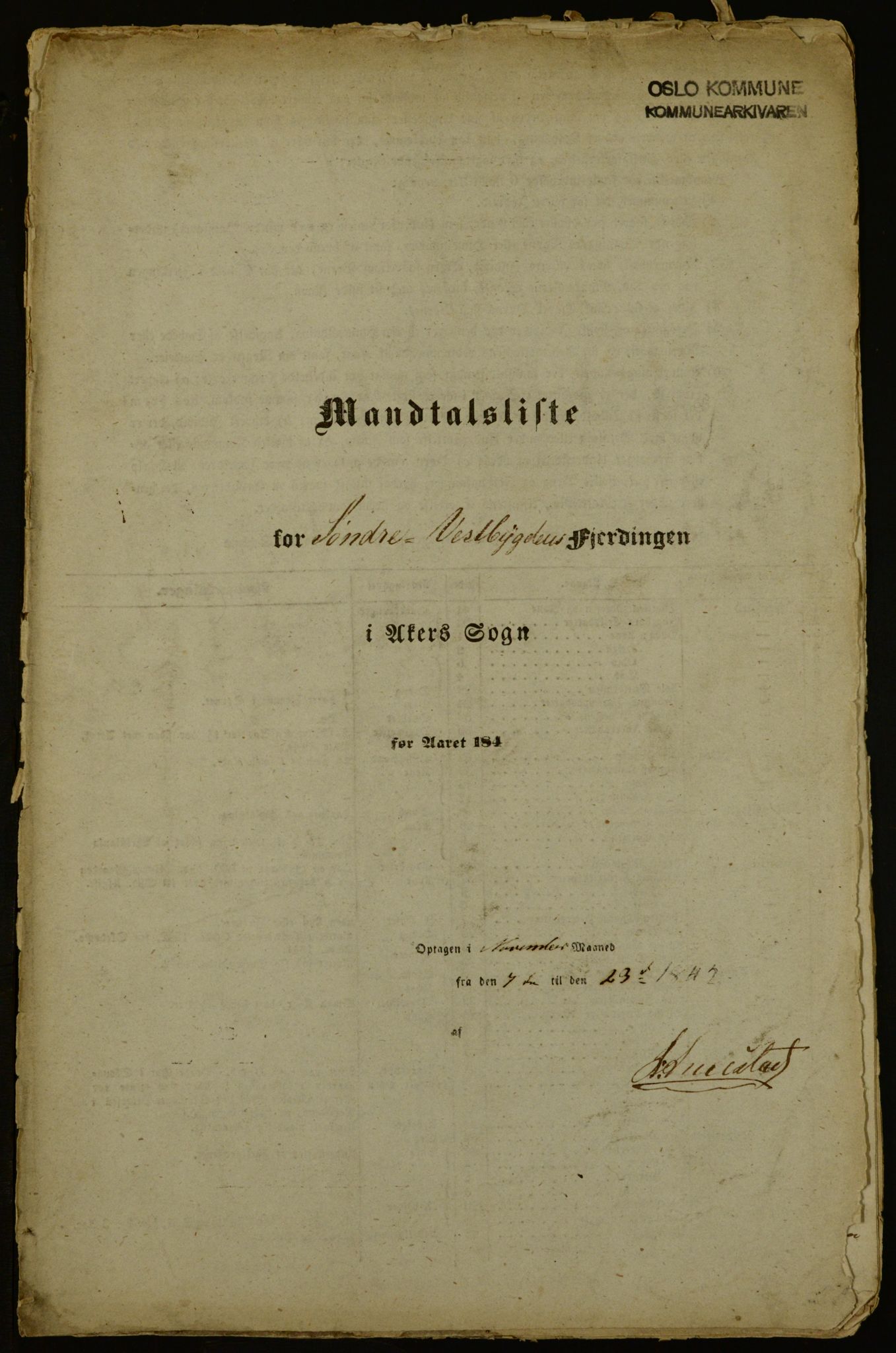 OBA, Census for Aker 1842, 1842